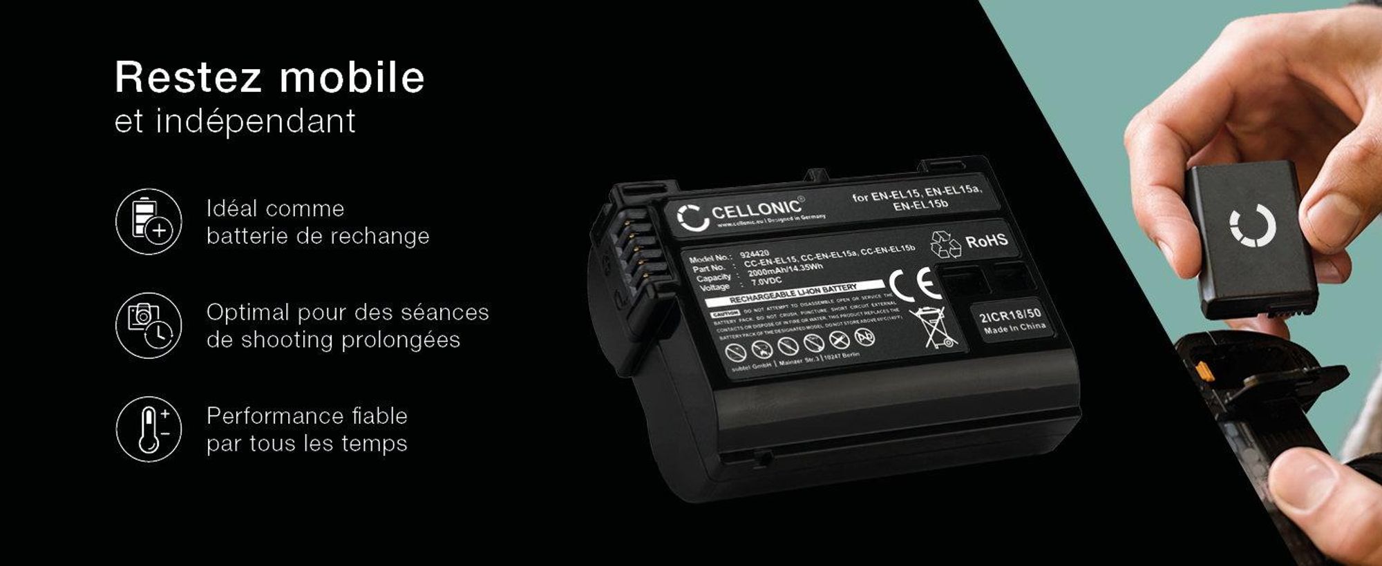 CELLONIC 2x Batterie pour Appareil photo Compatible avec Nikon D850, D750, ZR, EN-EL15c - (2000mAh, 7V)