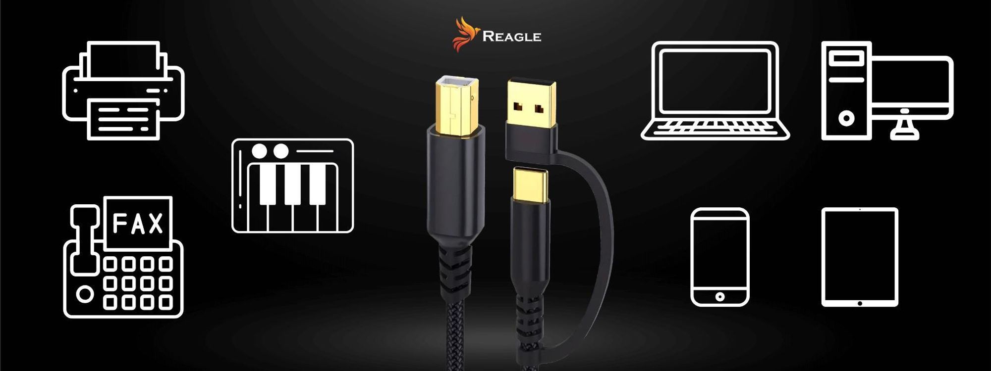 REAGLE USB KABEL FÜR DRUCKER 3M SCANNER 2IN1 USB-A USB-B HP BROTHER EPSON +USB-C Universelle Verbindung mit modernen und älteren Computern und Laptops