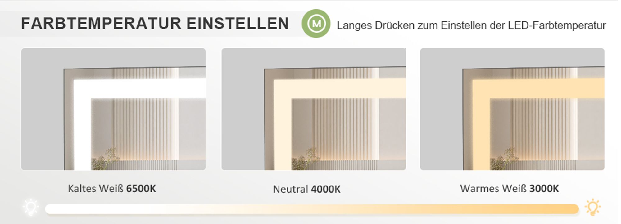 Heilmetz Hollywood Kosmetikspiegel 50x42cm Schminkspiegel mit Beleuchtung 3-Farben-Licht Dimmbar Weiß