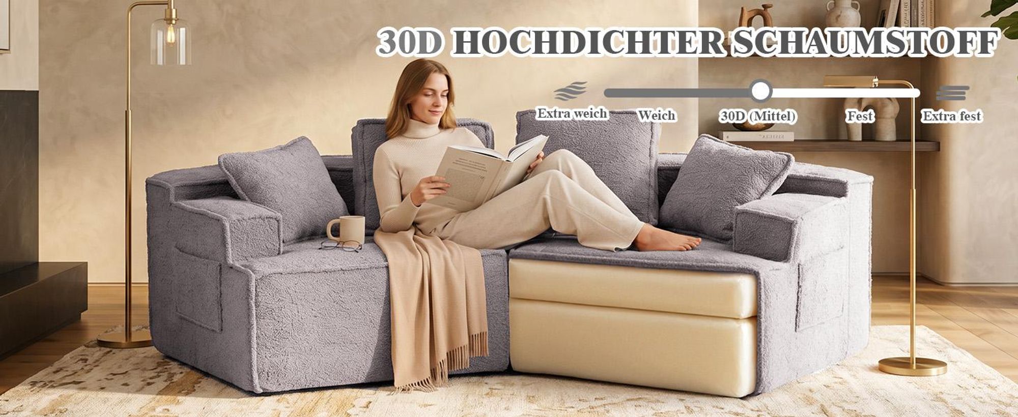 COMHOMA Sofa 2 Sitzer, 228 x 75 x 67 cm, modulares Schlafsofa, Polstersofa, mit Aufbewahrungstasche, Couch mit schlaffunktion, Keine Montage erforderl