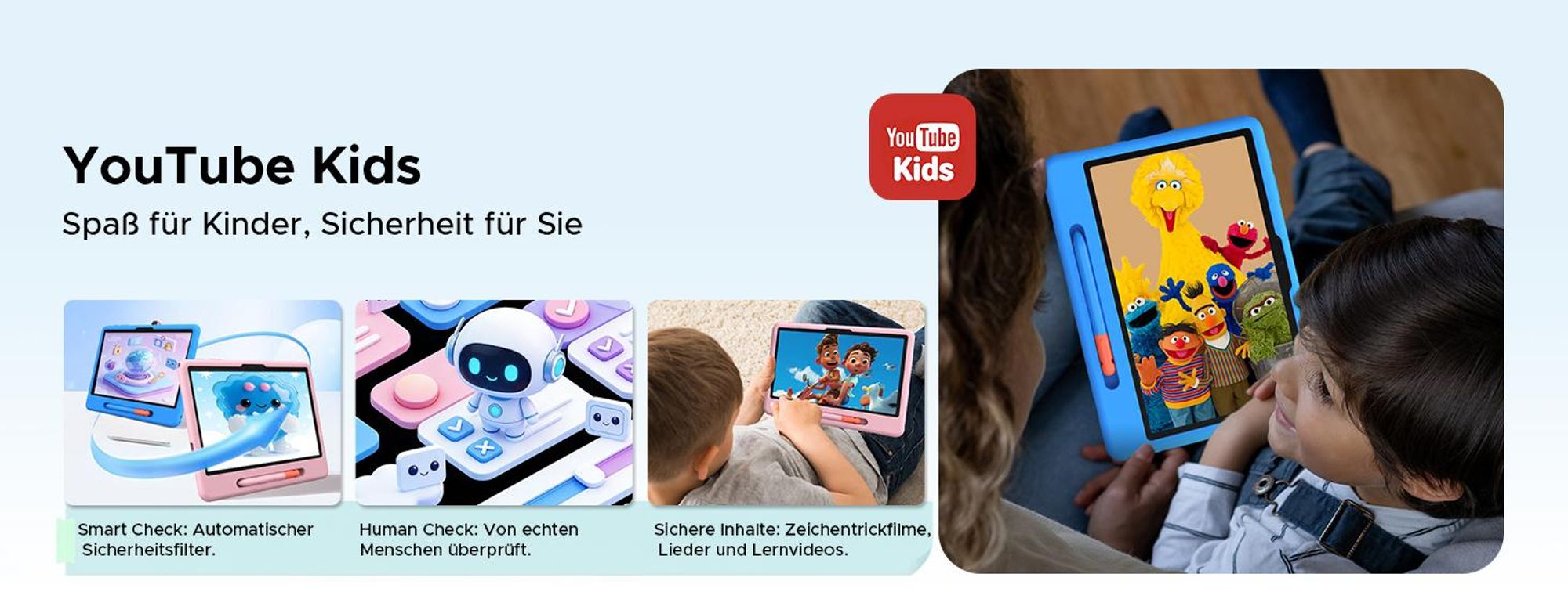 POCKAM P10 Kids 10.1" Tablet, Gemini AI, Android 16, 32(6+26)GB RAM+64GB ROM/TF 2TB, 7000mAh, WiFi Tablet für Kind mit Kindgerechte Hülle und Stift