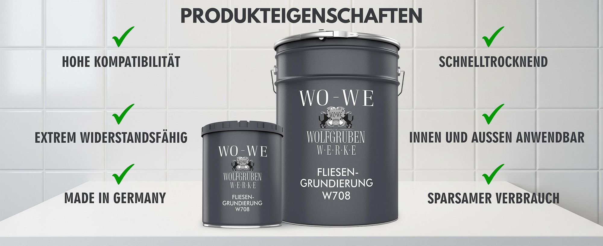 WO-WE Fliesengrundierung W708, Grundierung innen und außen, schnell trocknend, Germany.