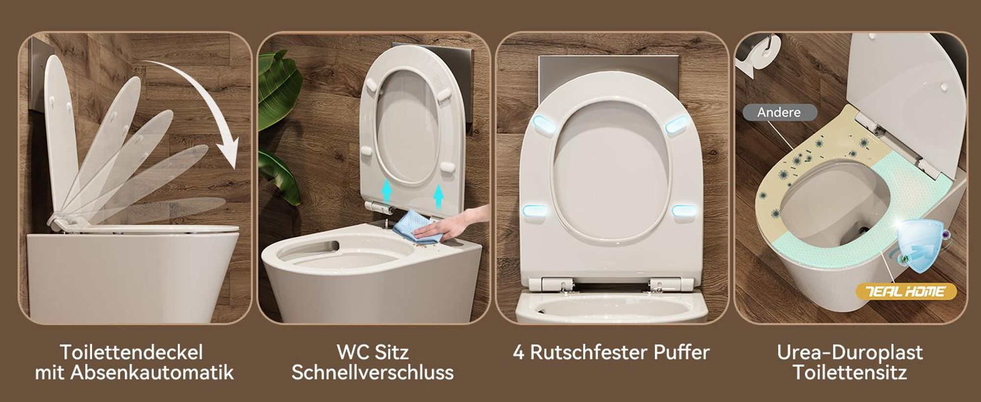 HOROW Hänge WC Spülrandlos Toilette - Starker Spülung, Kloschüssel inklusive WC-Sitz Absenkautomatik, Kompakt Design Toilette 48,5 cm lang, Hygienisch