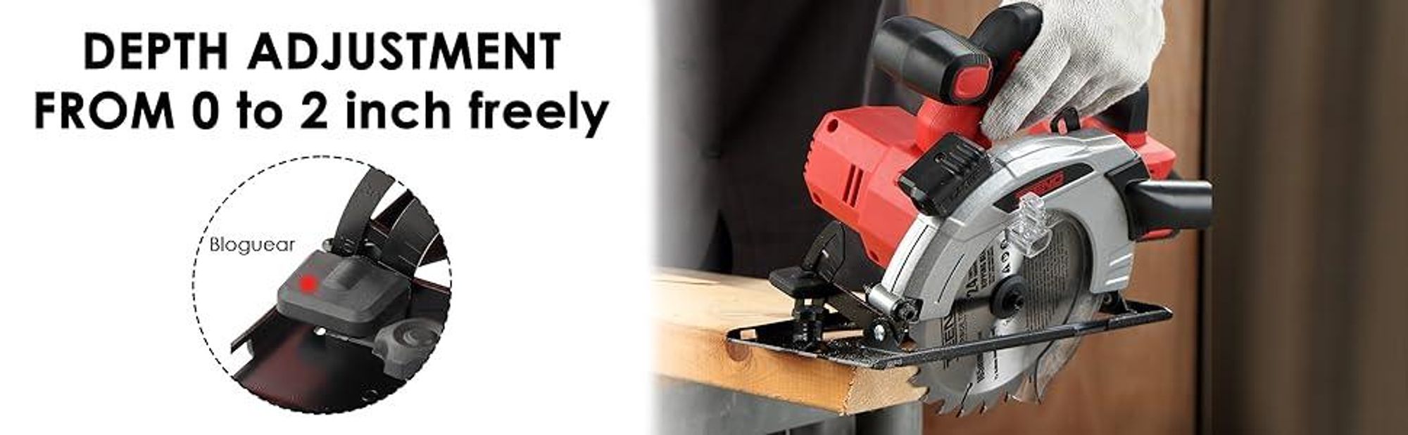 TEENO Scie circulaire laser sans fil 4000 RPM avec frein électrique, 2X2.0 AH batteries, 2X165mm lames, profondeur et angle de coupe réglables