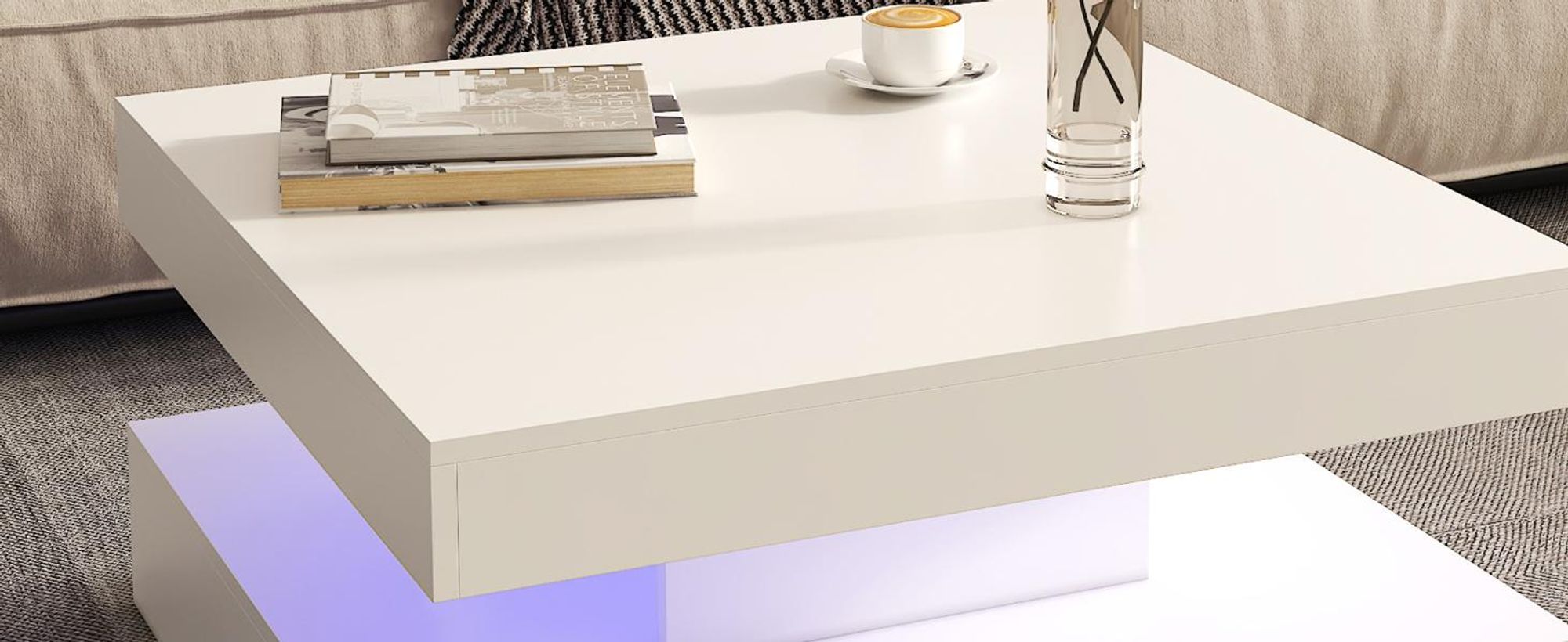 Radelldar Modern Couchtisch Wohnzimmertisch hautänhliche textur mit Beleuchtung, USB, 78 x 78 x 40cm, Weiß