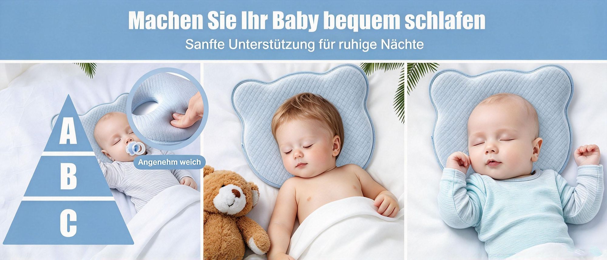 Juksun Babykissen, Orthopädisches Plattkopf und Gegen Plattkopf Babykopfkissen Memory-Schaum-Kissen, Baby Kissen Kopfverformung Plattkopf,Blau