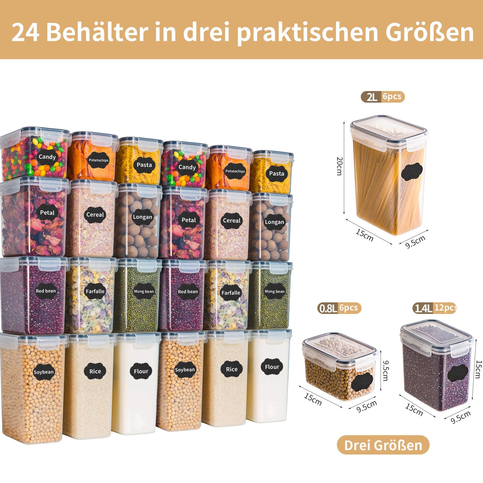 Deuline Vorratsdosen 24er Set, Luftdicht Deckel, BPA-freie, Küche Organizer, Vorratsbehälter Lebensmittel, Müsli, Mehl, Kaffeebohne, 521141