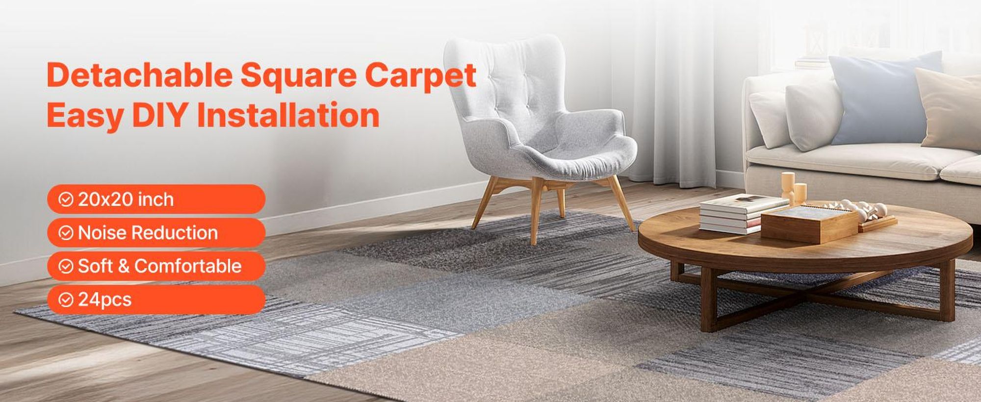 VEVOR Teppichfliesen wiederverwendbar, 24" x 24" Teppichquadrate mit integrierter Polsterung, weiche gepolsterte Teppichfliesen, einfache DIY-Installation für Schlafzimmer und Wohnzimmer (24 Fliesen, gemischtes Braun), 610 x 610 mm-c, 24 Stück-Multicolor