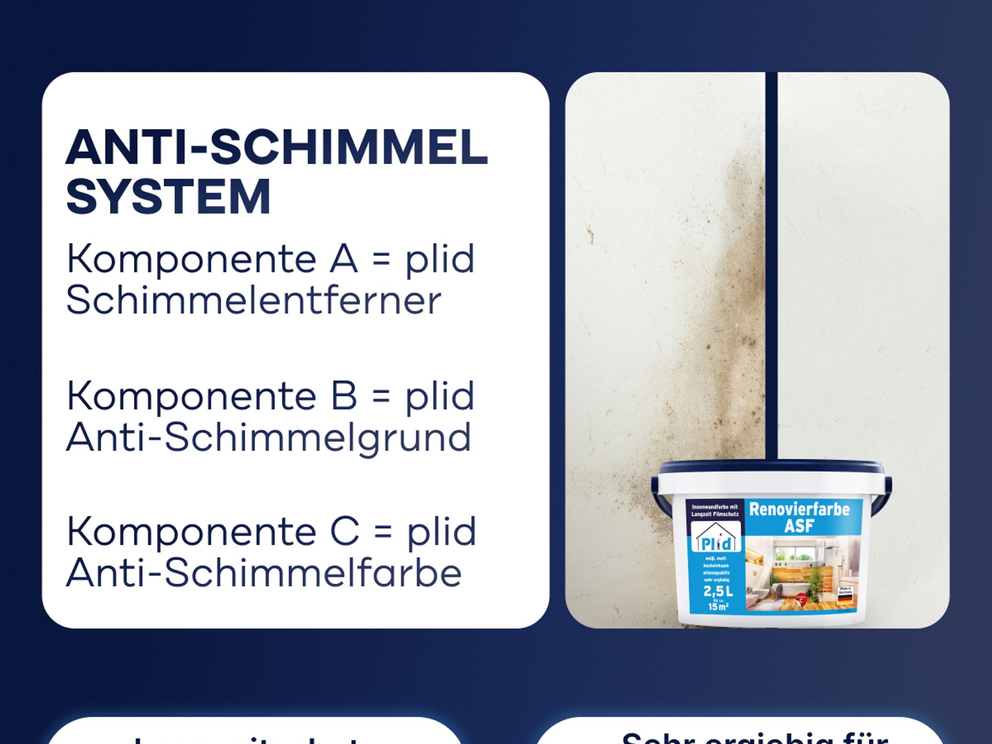 Plid Anti Schimmel Renovierfarbe Weiß 2,5L - für ca. 15m² - [DAUERHAFTER SCHIMMELSCHUTZ] Antischimmelfarbe für alle Wände - Feuchträume, Bad, Küche