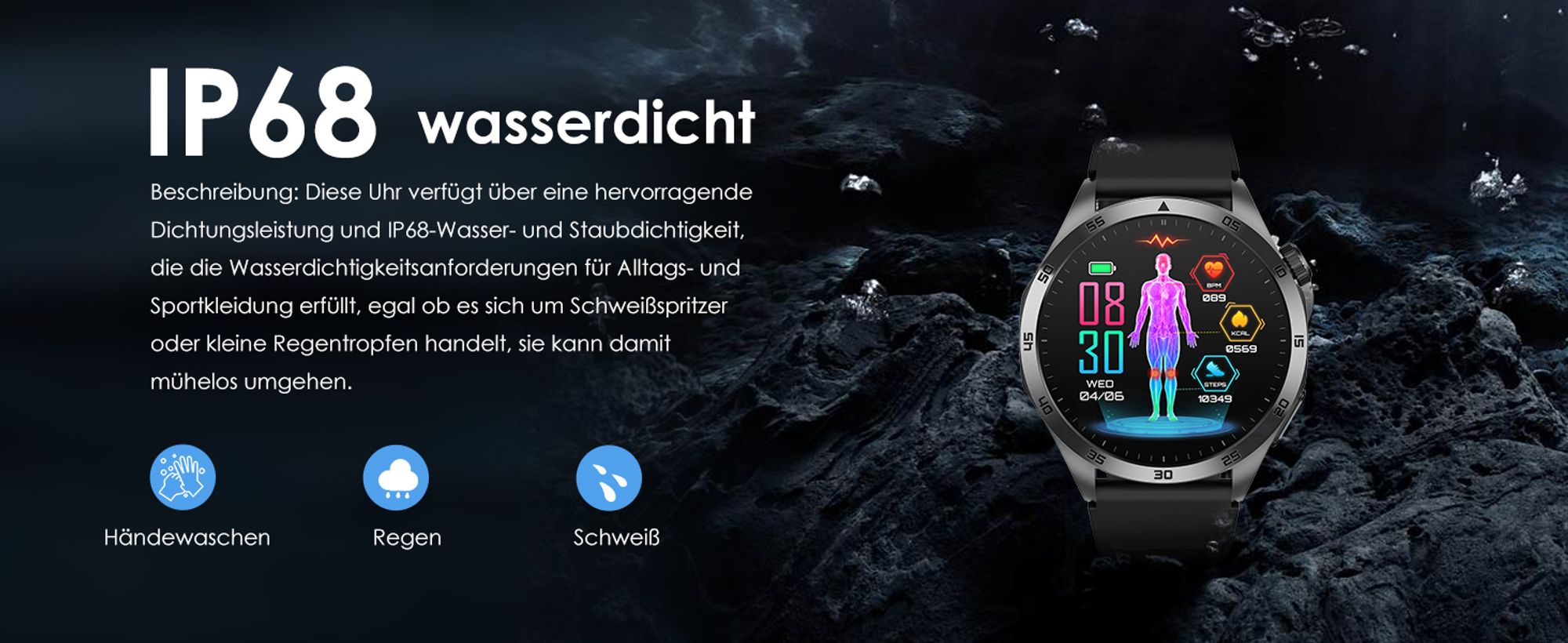 Smartwatch Herren Damen Gesundheitsuhr 1,43 Zoll Smart Watch Always-On Display mit Telefonfunktion, 24-Stunden-Herzfrequenz, Android iOS Wetter