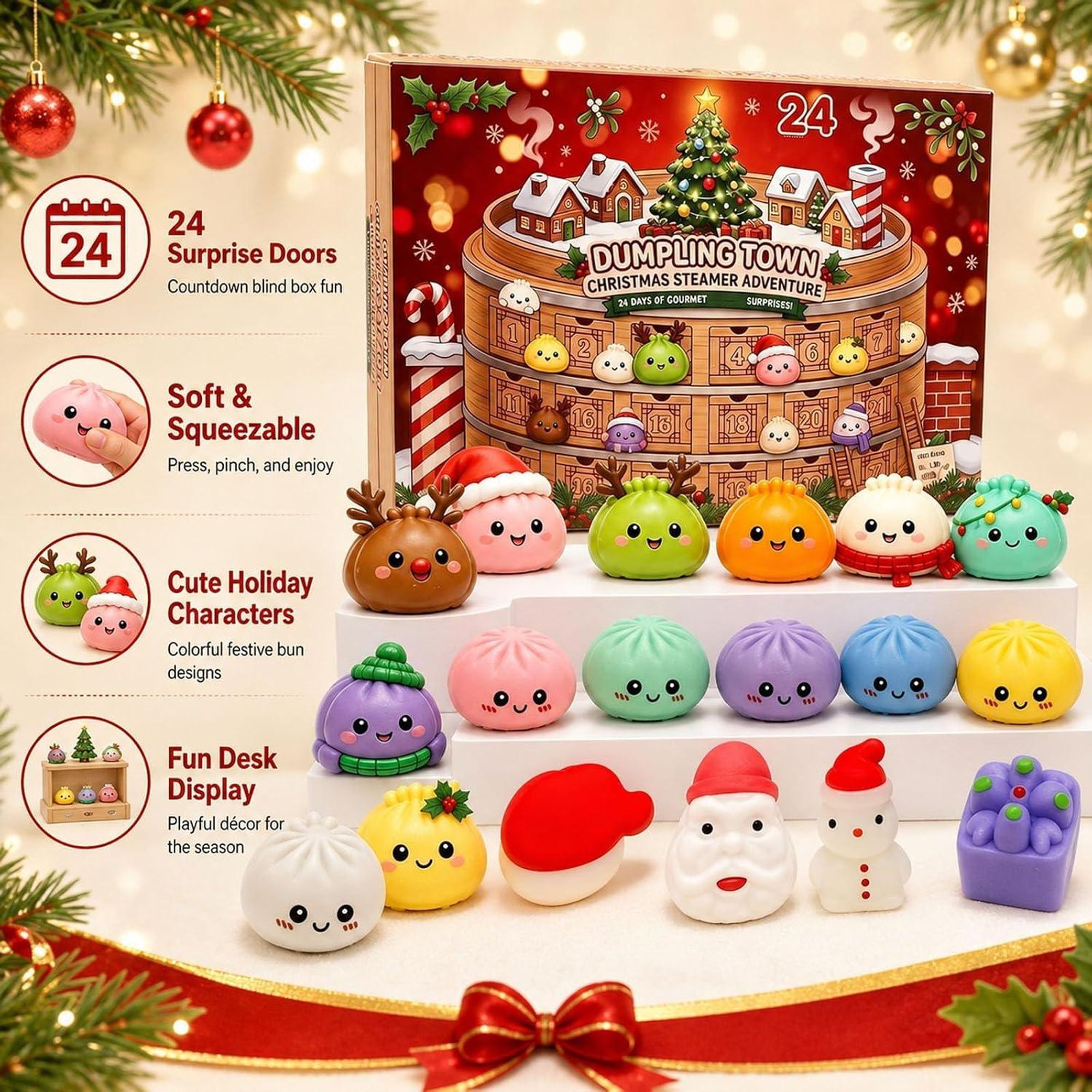 Weihnachten Adventskalender Quetschspielzeug-Kalender(E)24 Tage Weihnachten Countdown-Kalender,Überraschungs Fidget Spielzeug Geschenke für Kinder