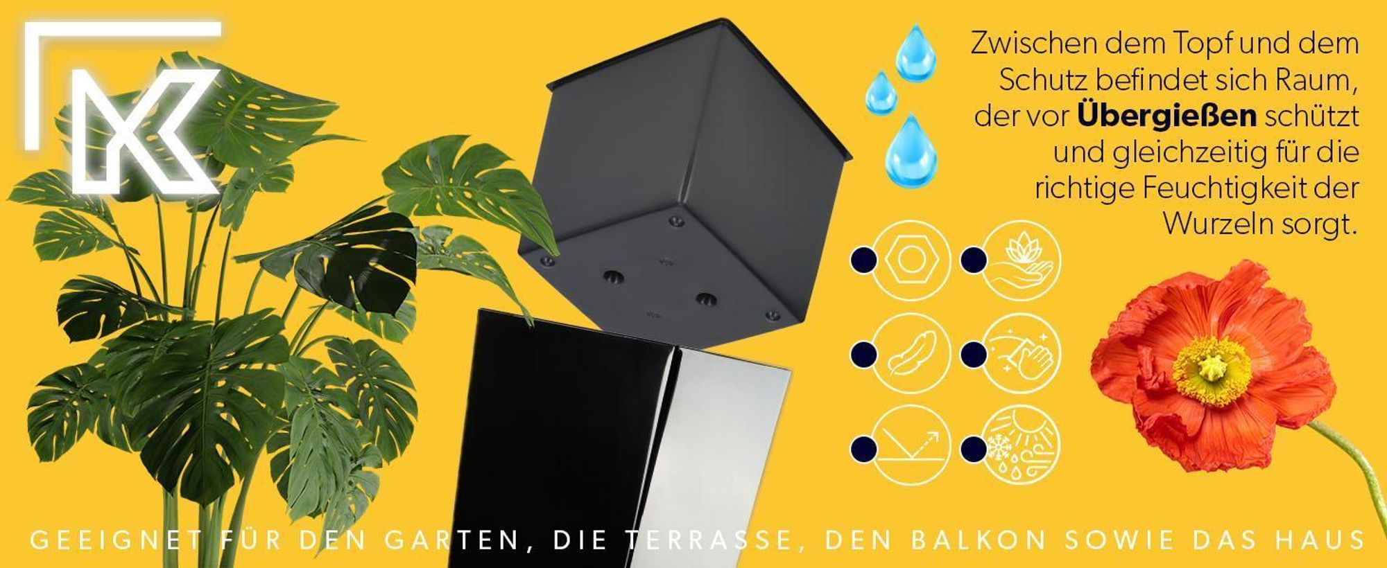 KADAX Rattan-Blumentopf-Set "Pesaro", Kunststoff-Blumentopf, Mokka, 3er Set
