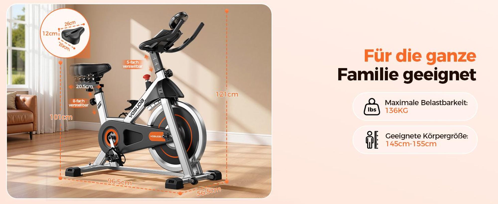YOSUDA Heimtrainer mit magnetwiderstand , Indoor Leises Fitnessbike mit Tablet-Halter,  Bike Indoor mit LCD-Monitor,Bis 136KG