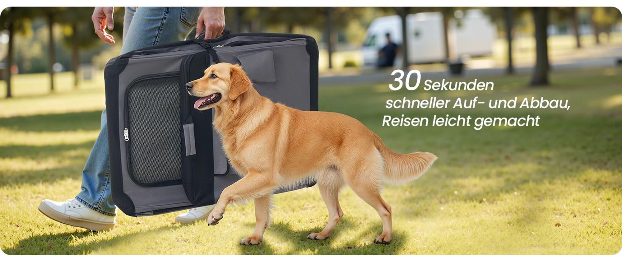 Feandrea Hundebox faltbar, 91,4 cm Transportbox für große Hunde, Hundetasche, mit 4 Türen aus Netzstoff, Griffen, Taschen für Futter, schwarz