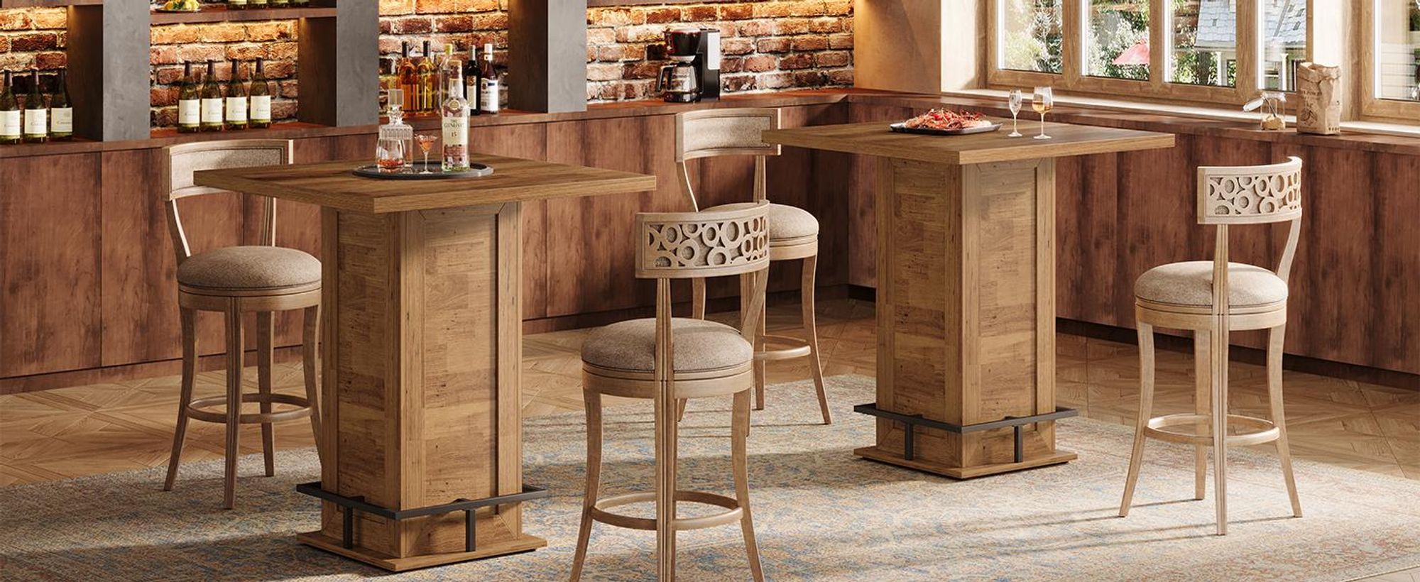 Tribesigns Bartisch, 100 cm Hoher Quadratischer Bistrotisch mit Stauraum, industrieller Stehtisch Hochtisch mit metallener Fußablage für Bistro