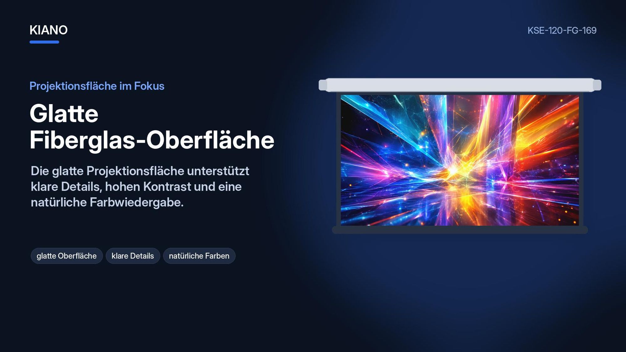 Kiano Electric 120 Zoll Beamer-Leinwand 16:9 Fiberglass, elektrisch, Wand- und Deckenmontage für Heimkino und Büro