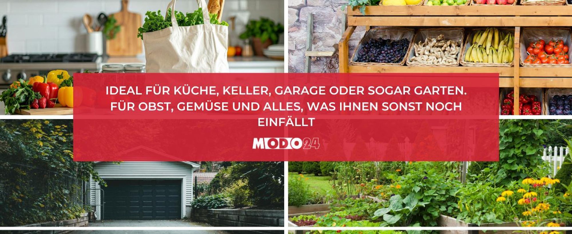 MODO24 Gemüseregal Holz, 5 Holzkisten, Kartoffelsteige, Obstregal, Rollenregal, Stapelbar, Vorratsregal, Massivholz Kiefer, 132x37x30 cm, Natur, RAWA