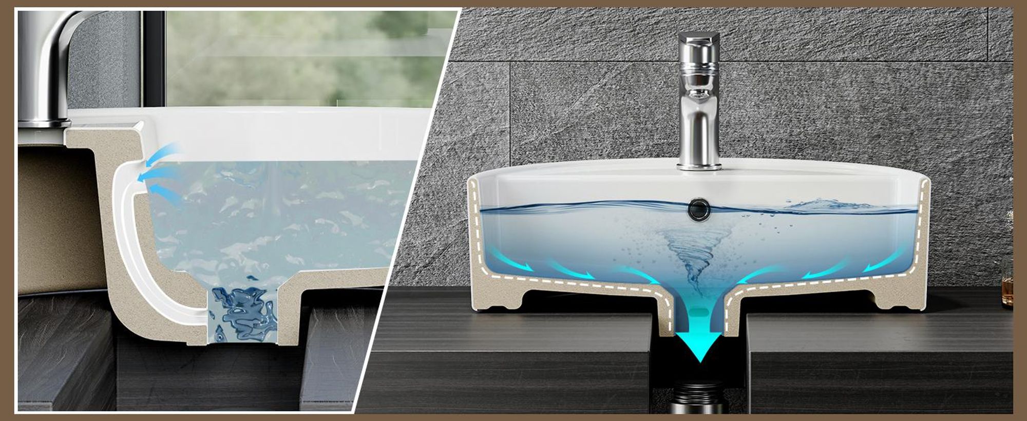 HOROW Aufsatz Handwaschbecken, Keramik Aufsatzwaschbecken 42 cm Rond mit mit Hahnloch und Überlauf, Waschschale Waschtisch für Modernes Bad