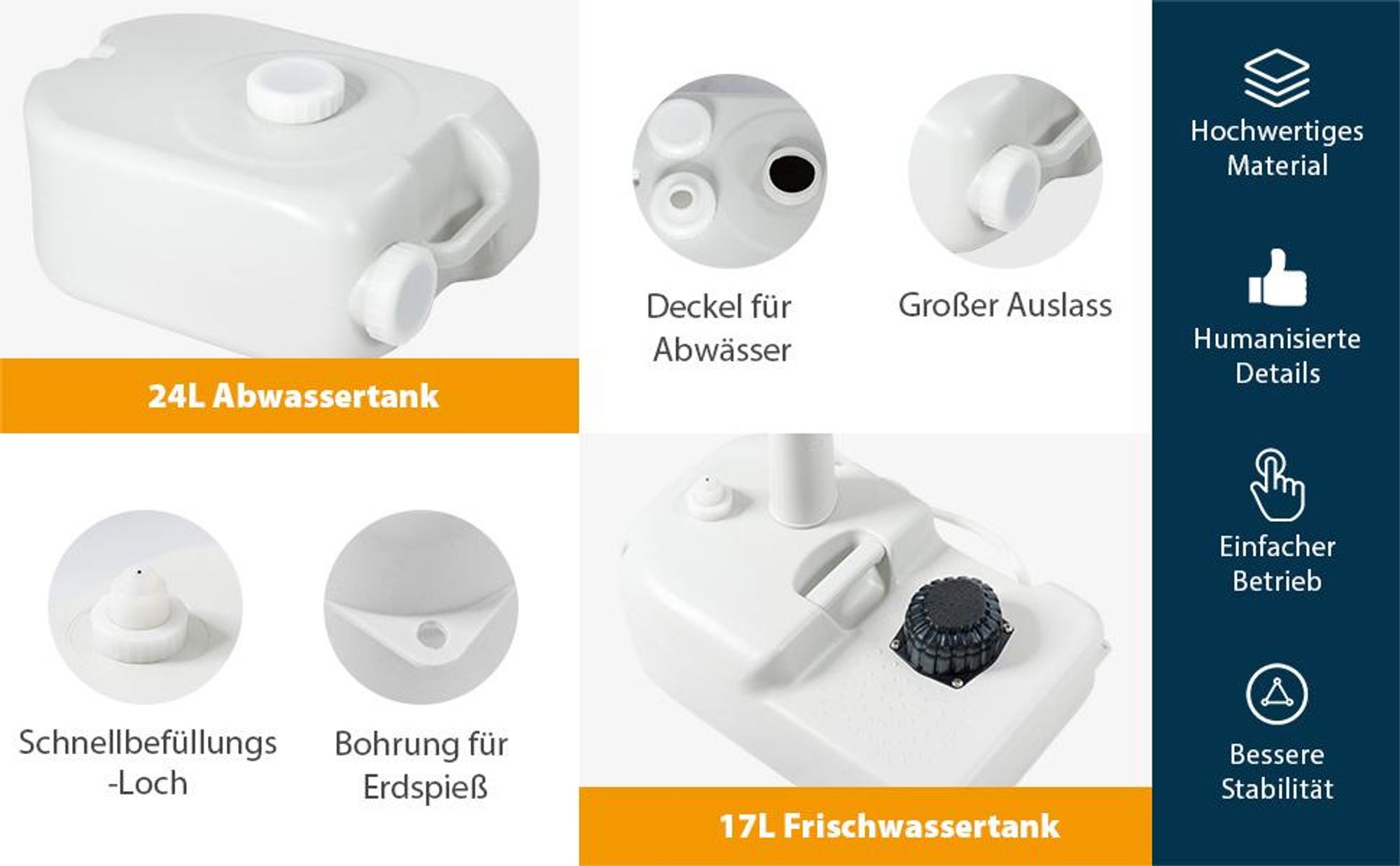 COSTWAY Camping-Waschbecken, Handwaschbecken mit 17L Wassertank, Rädern, Handtuchhalter, Flüssigseifenspender & Fußpumpe, für Camping, Festival&Garten