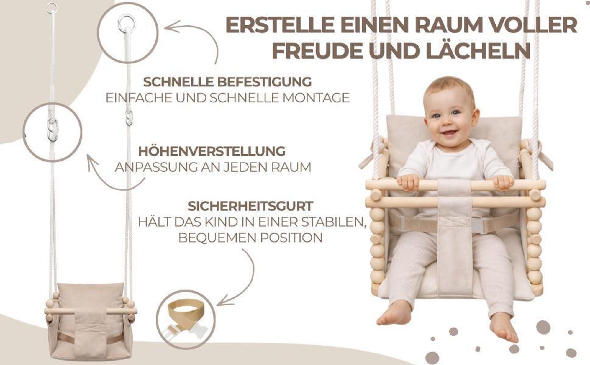 MAMOI 3-in-1 Kinderschaukel mit Sicherheitsgurt, höhenverstellbar, Schaukel für Zuhause, stabile Konstruktion, einfache Montage, Indoor-Kinderschaukel