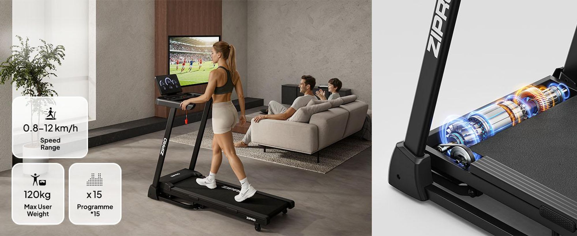 ZIPRO Luma Laufband Klappbar mit Steigung - Elektrisches Laufband für Zuhause 12km/h Heimtrainer Fitnessgerät Kinomap App Bluetooth