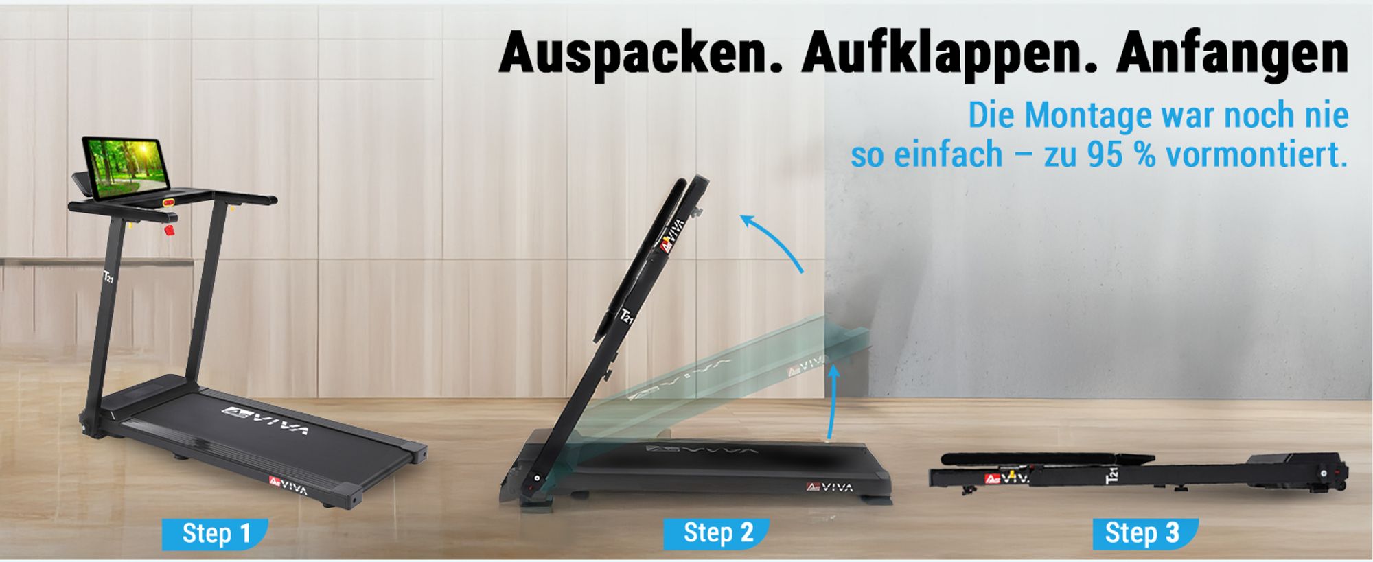 Laufband klappbar AsVIVA T21 Heimtrainer bis 12 km/h 2,5 PS leise kompakt für Zuhause