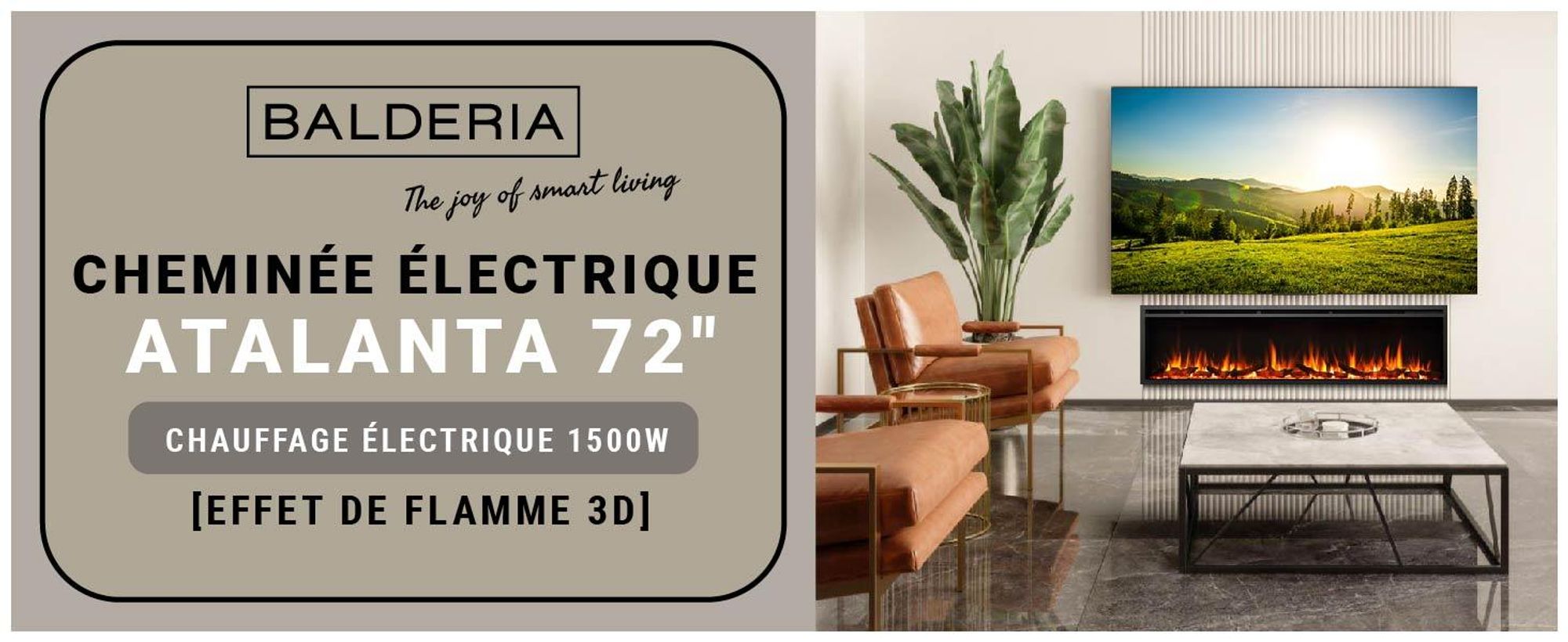 Cheminée électrique BALDERIA Atalanta 72 - Cheminée encastrable - Noir