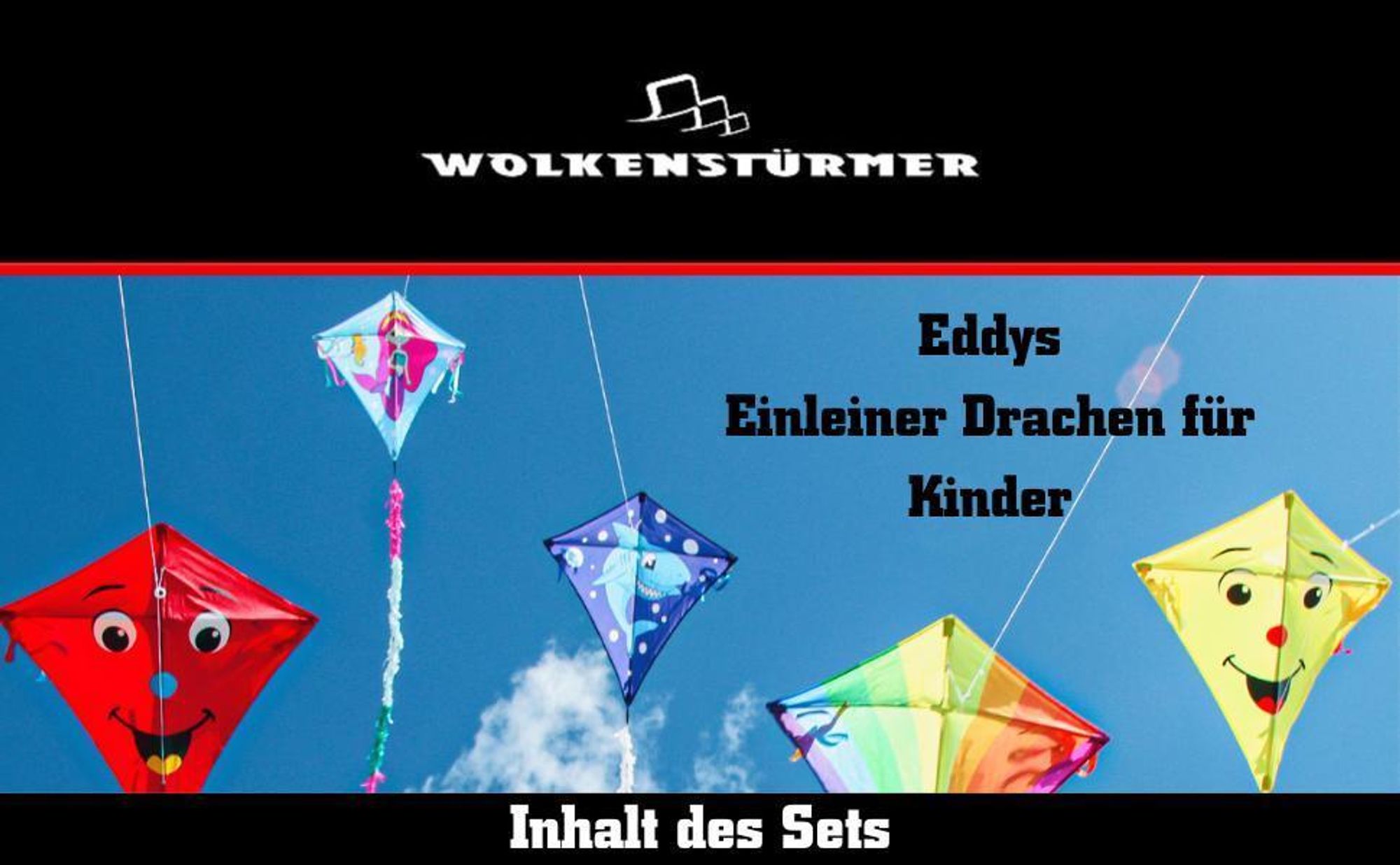 Wolkenstürmer Kinderdrachen Eddy Pünktchen (rot), Einleinerdrachen mit Glasfasergestänge - flugfertig inkl. Schnur