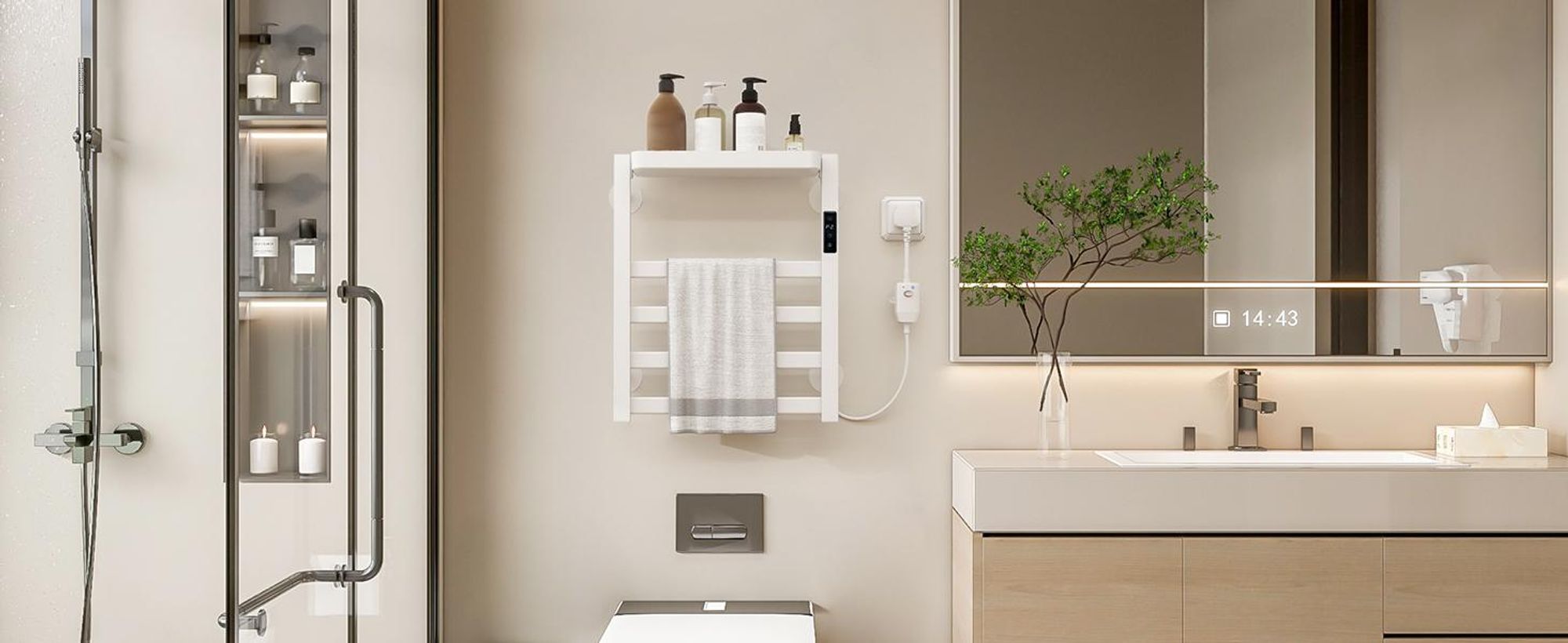 Puluomis Heizkörper Elektrisch Badheizkörper mit Timing Thermostat, Handtuchtrockner  Handtuchwärmer 395 x 470mm Badheizkörper Handtuchhalter 72W Weiß