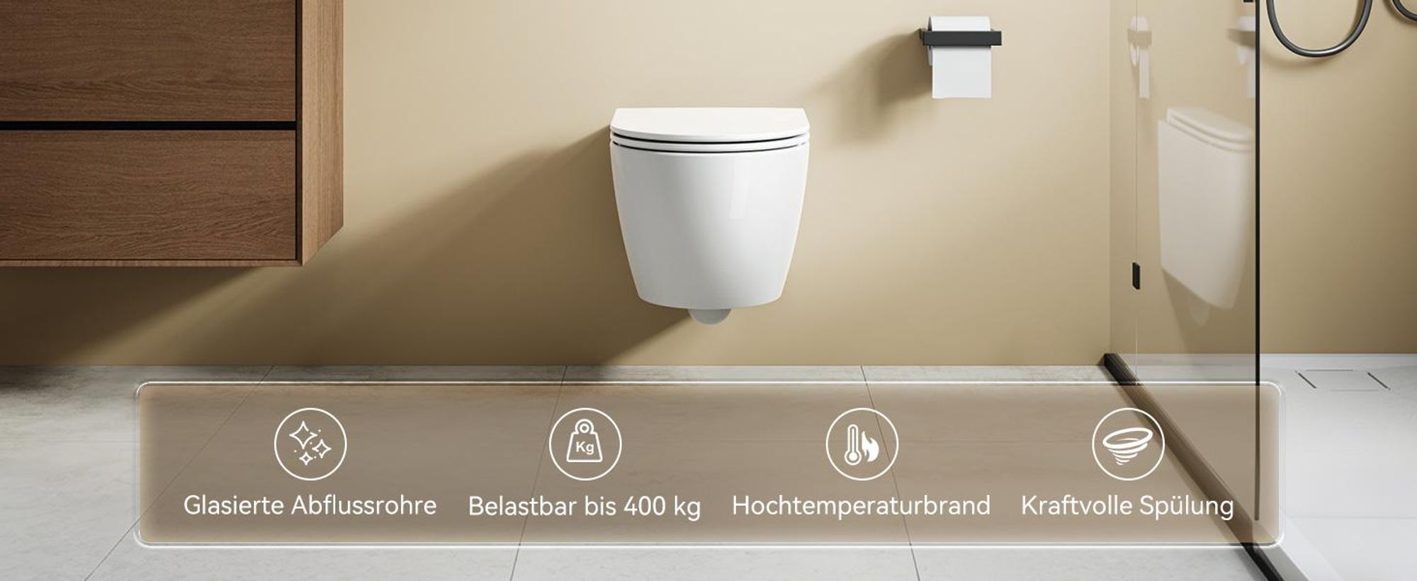 HOROW Hänge Toilette Spülrandloses WC - Zweiloch-Superspin-Spülung Toilettenschüssel inkl. Softclose Toilettendeckel - 525 x 358 x 360 mm