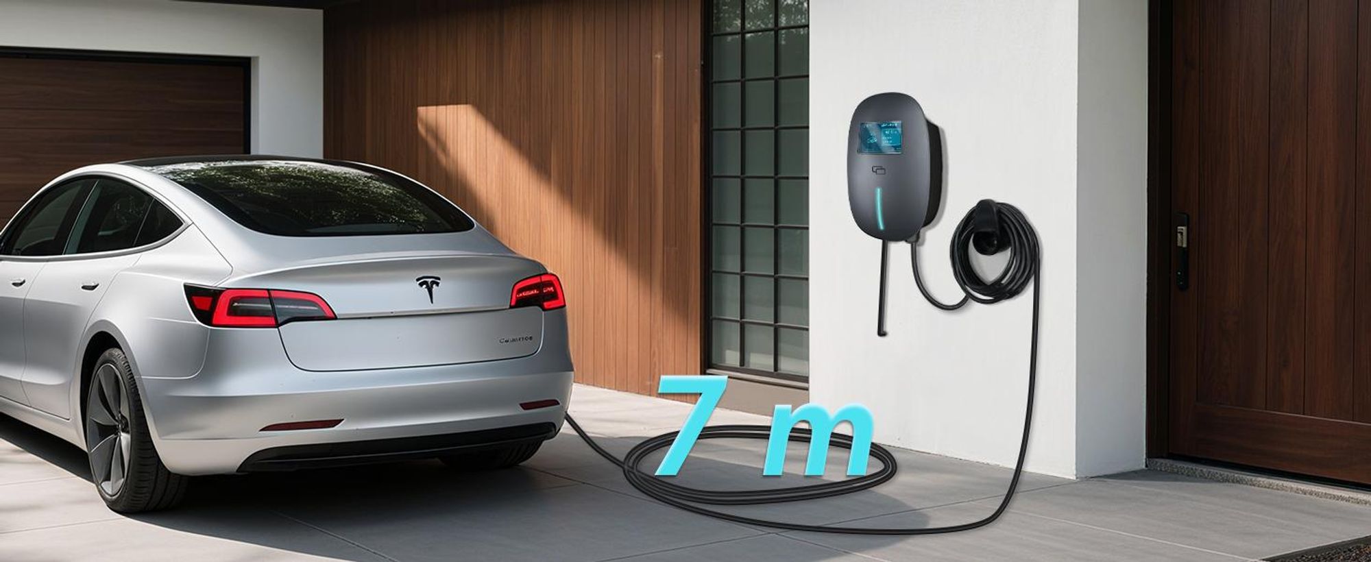 Puluomis Wallbox Ladestation 22kW Ladekabel 7m Typ 2 mit Halter,EV Ladegerät 3-phasig 6-32A einstellbar, IP65 mit Wlan & Bluetooth 24h Timer Grau