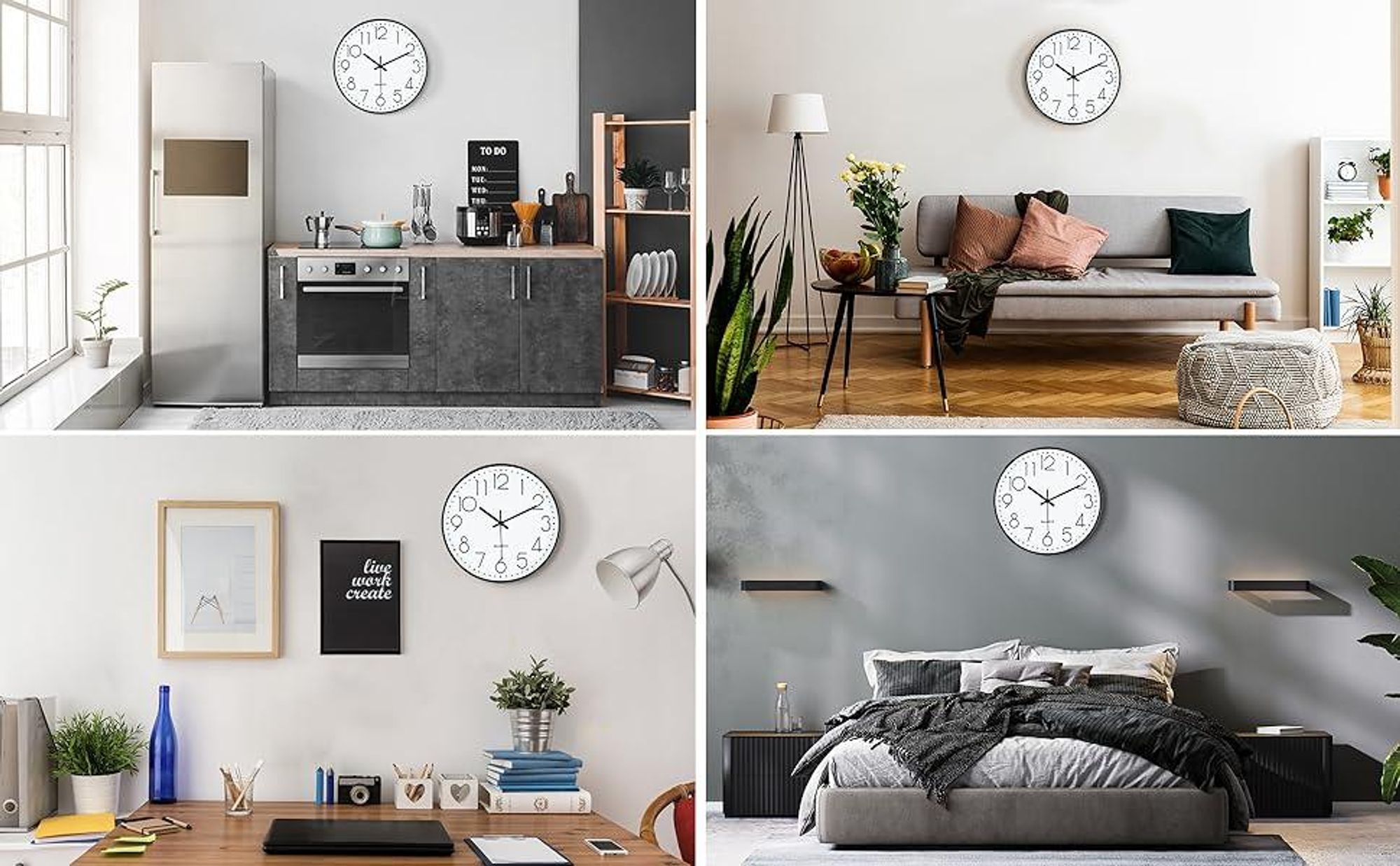 Wanduhr, Wanduhren, Küchenuhr, 3D Ziffern 30cm Lautlos Wanduhr, Ohne Tickgeräusche, für Wohnzimmer Büro Küche