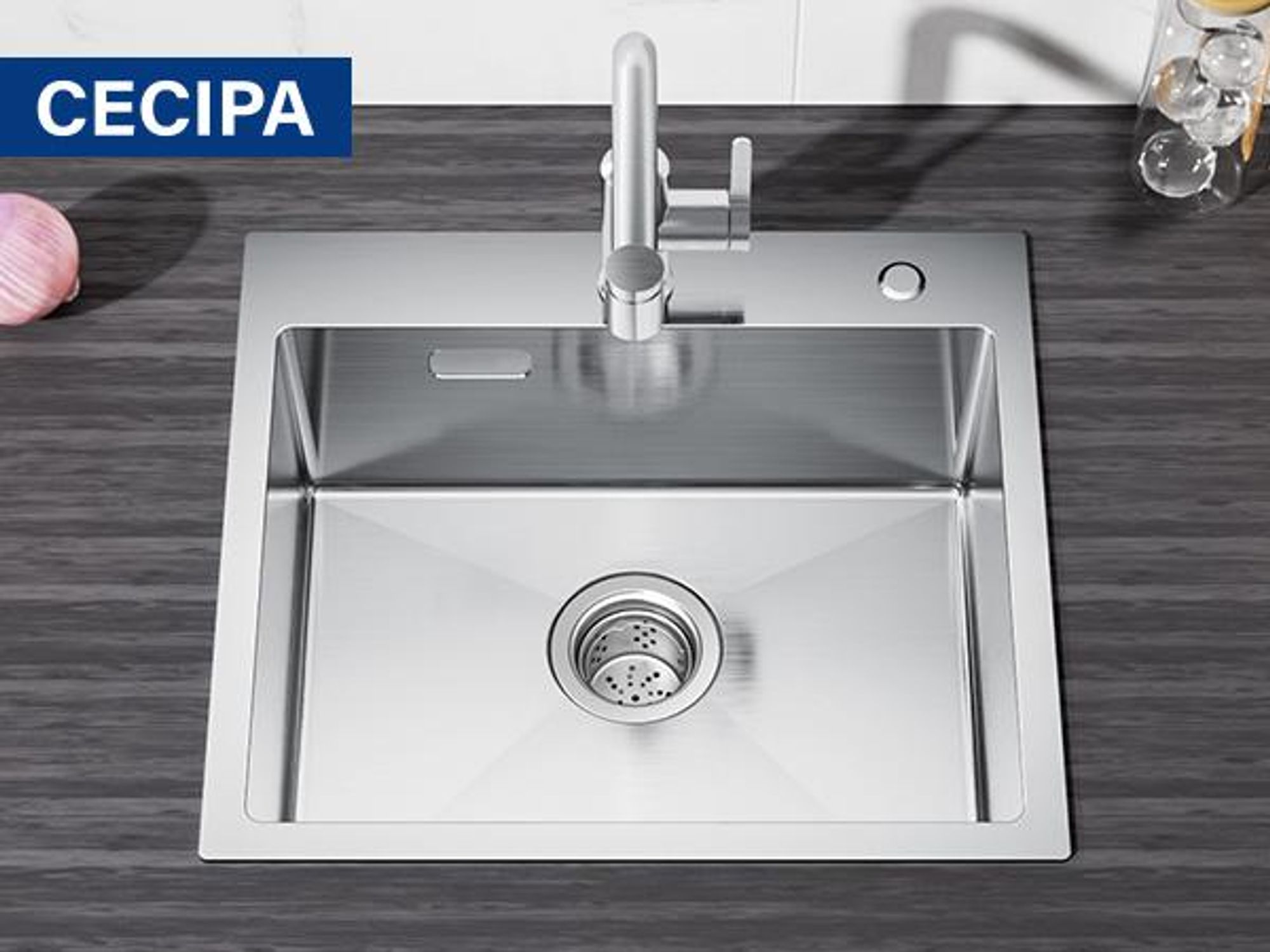 Küchenspüle 50x45 cm mit Niederdruck ausziehbarem Wasserhahn, edelstahlspüle gebürstet Set, Spülbecken mit Niederdruckarmatur, Einbauspüle, Cecipa max