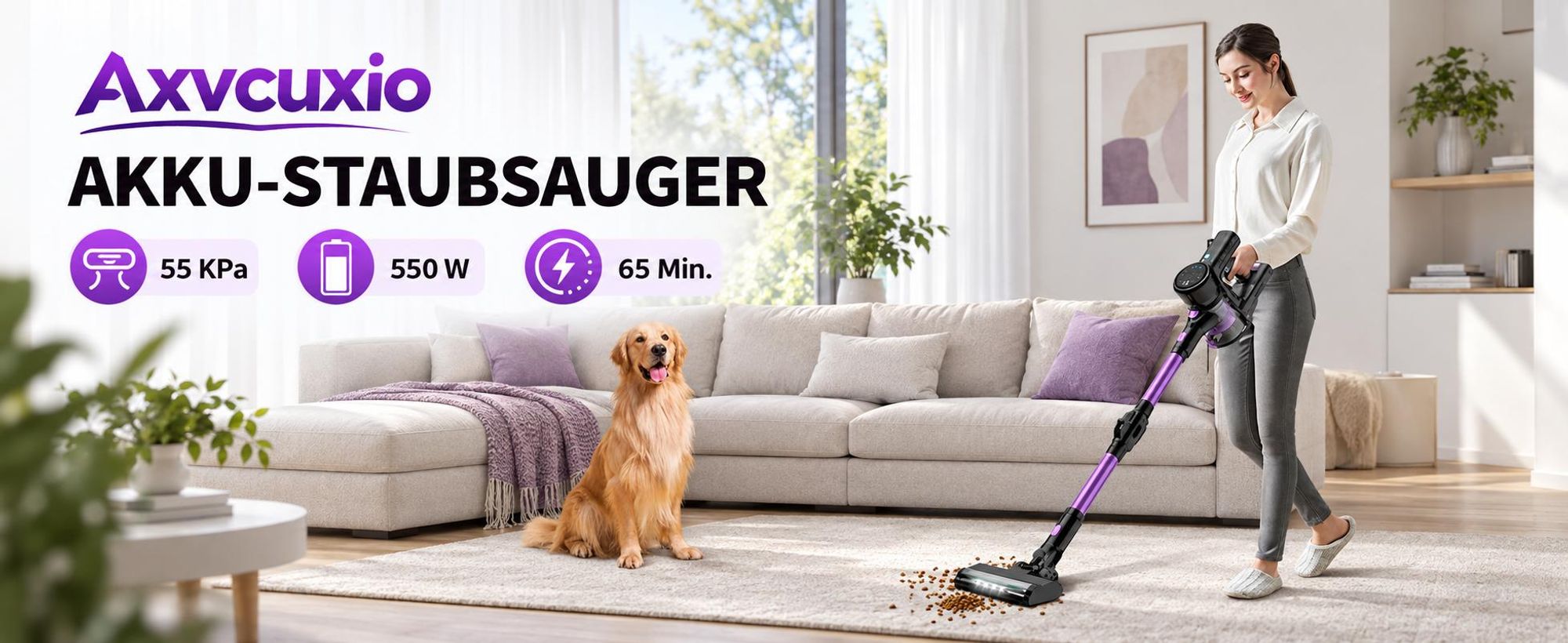 55000Pa/550W/65Min Staubsauger Kabellos, Akku Staubsauger SuperLeise, Handstaubsauger mit LED Display, Stabstaubsauger für Hartböden Teppiche, HEPA