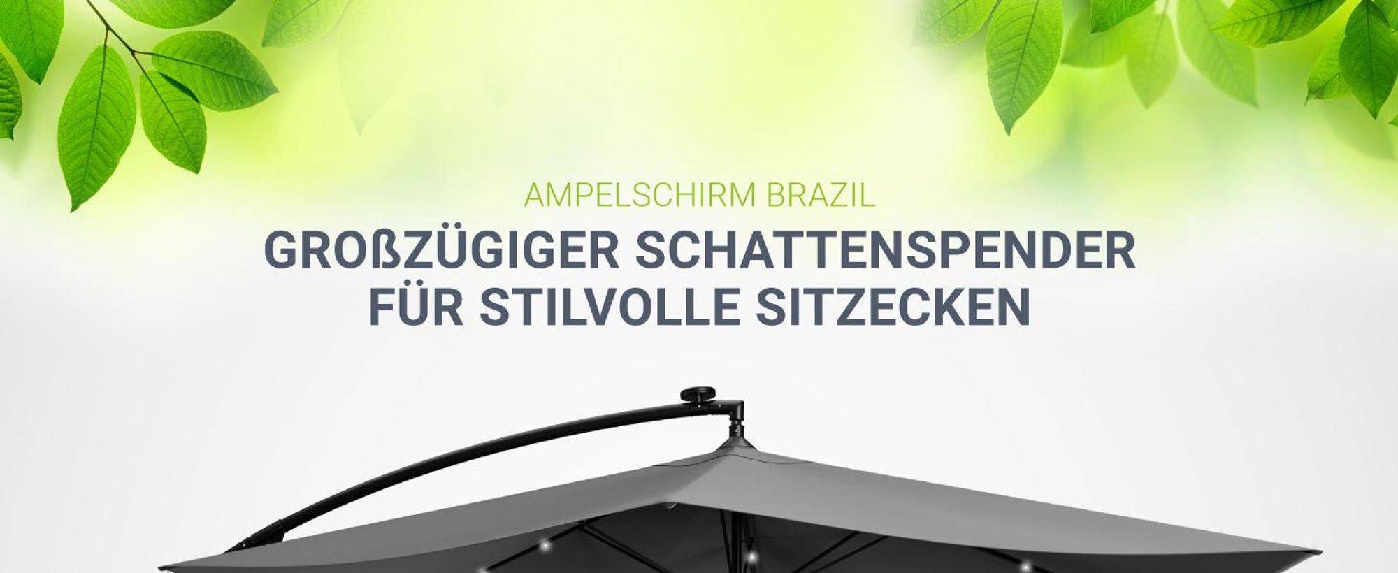 Juskys Ampelschirm Brazil 350 cm mit LED, UV-Schutz, Kurbel & Hülle - Grau