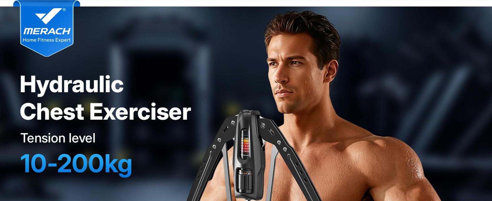 Arm-Power Twister, Hydraulischer Armtrainer 10-200 kg mit Wiederholungszähler, Krafttrainer für Zuhause, Grifftrainer, Muskeln Fitnessgeräte Merach