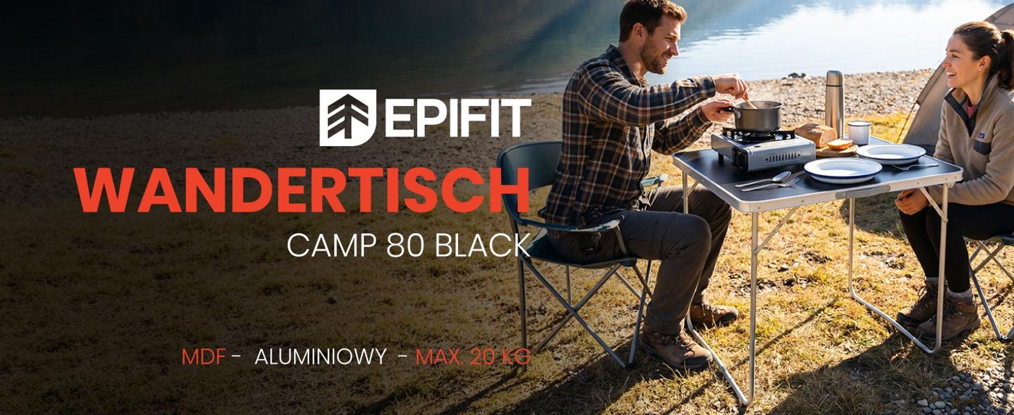 Campingtisch Klapptisch 80*60cm Epifit Tragbarer Gartentisch mit Koffer Schwarz