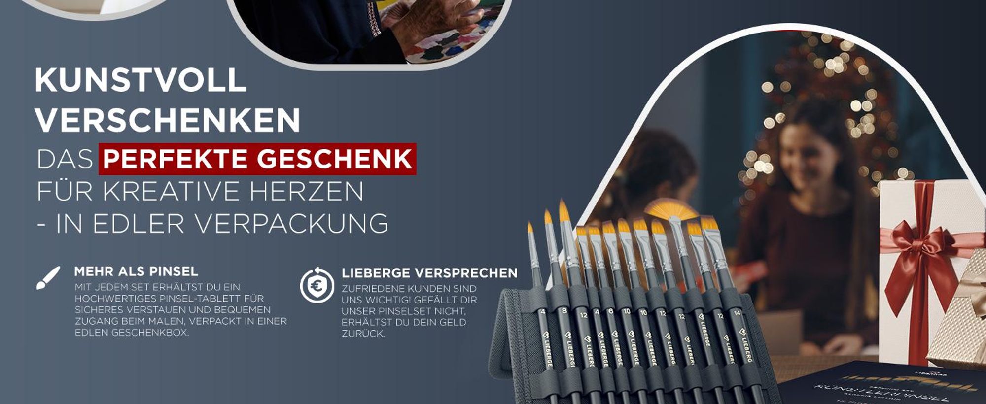 LIEBERGE Premium Pinselset Acrylfarben – 12 Pinsel ohne Haarverlust beim Malen – geeignet als Acrypinsel, Aquarellpinsel, Ölpinsel, Gouachepinsel