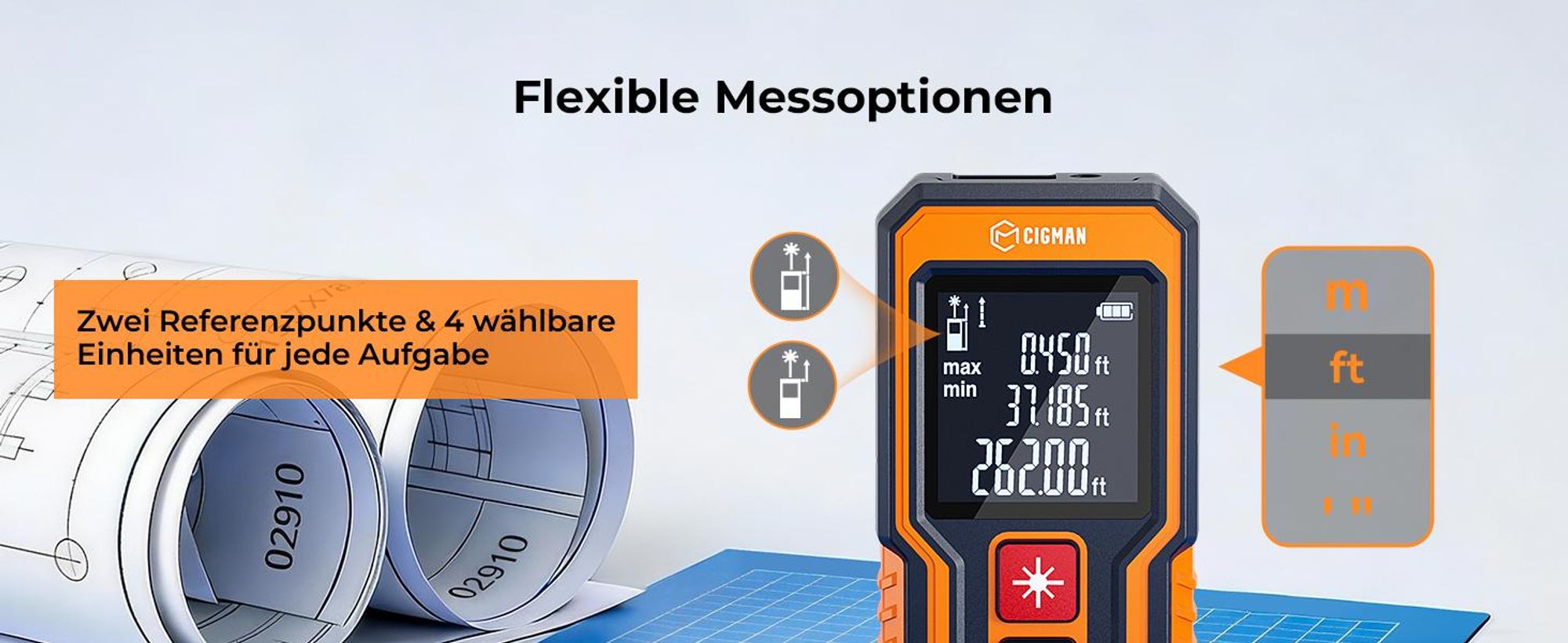 CIGMAN CD80T Laser-Entfernungsmesser 80m, LCD, USB-C Akku, IP54 Schutz