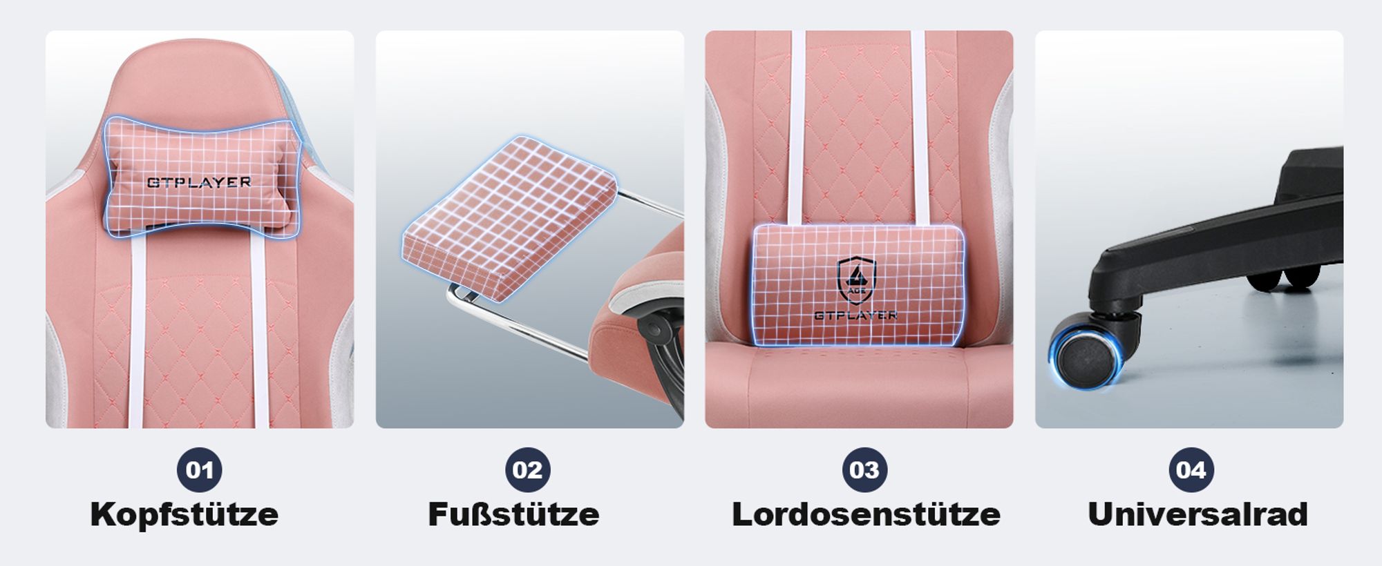 GTPLAYER Gaming Stuhl Ergonomischer Gaming Sessel Schreibtischstuhl PC Gamer Racing Stuhl mit Stoffoberfläche, Federsitzkissen mit Fußstütze pink