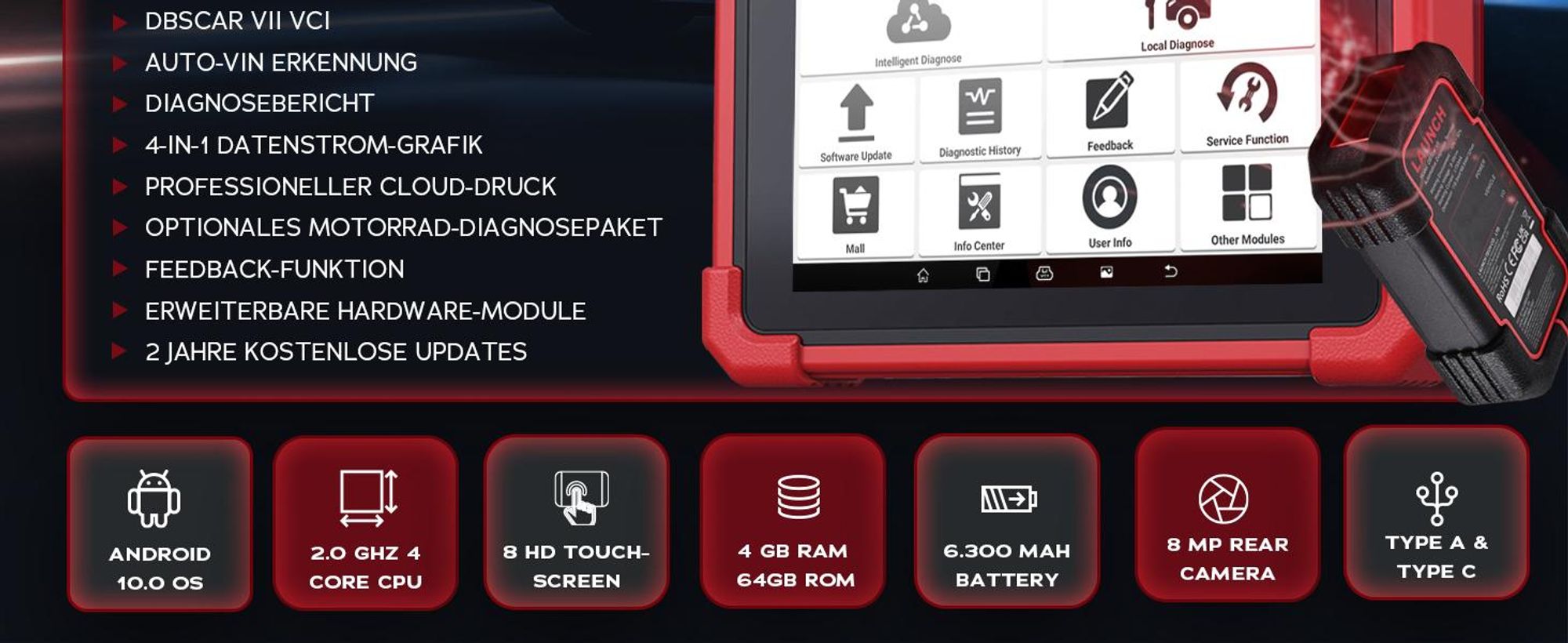 LAUNCH EUROPE CRP 919 MAX OBD2 Diagnosegerät Auto für alle Fahrzeuge, Fehlerauslesegerät KFZ, Alle System Auslesegerät Marken, 31+
