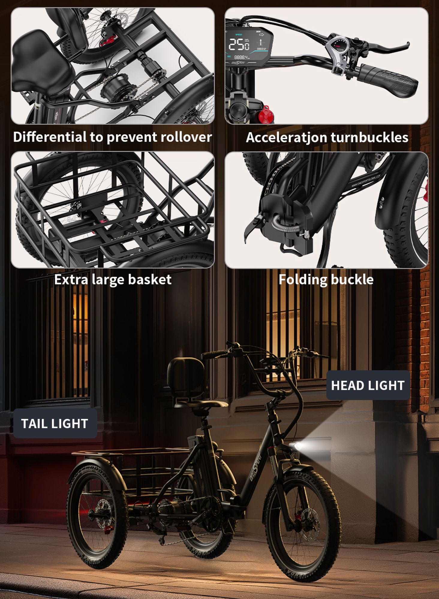 2025 20 Zoll*3.0 18Ah Elektro-Dreirad MIT Korb E-Bike Lastenfahrrad E-Bike Klappräder Bafang Motor Aluminium Maximale Belastung 180KG Drehmomentsensor