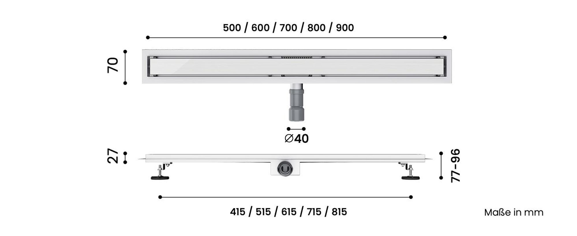 Mai & Mai Duschrinne 50cm Bodenablauf aus Edelstahl | Komplettset Ablaufrinne für Badezimmer | Befliesbar Wasserabfluss 35L/min | Haarsieb Chrom KE110