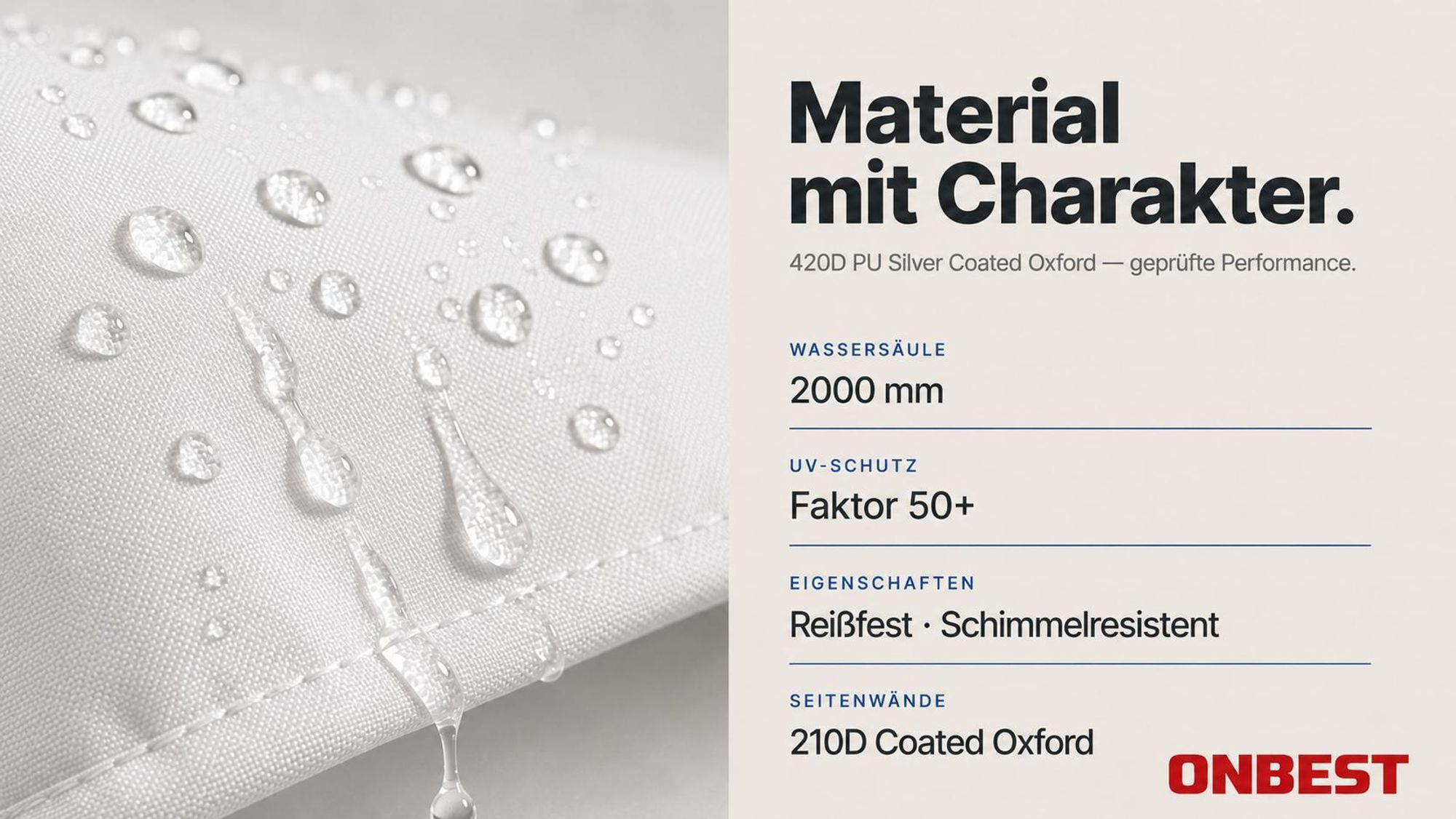 ONBEST Pavillon 3x3 | Wasserdicht | faltbar | Grau | mit Sandsäcke | Heringe | Seile | UV50+ | Premium