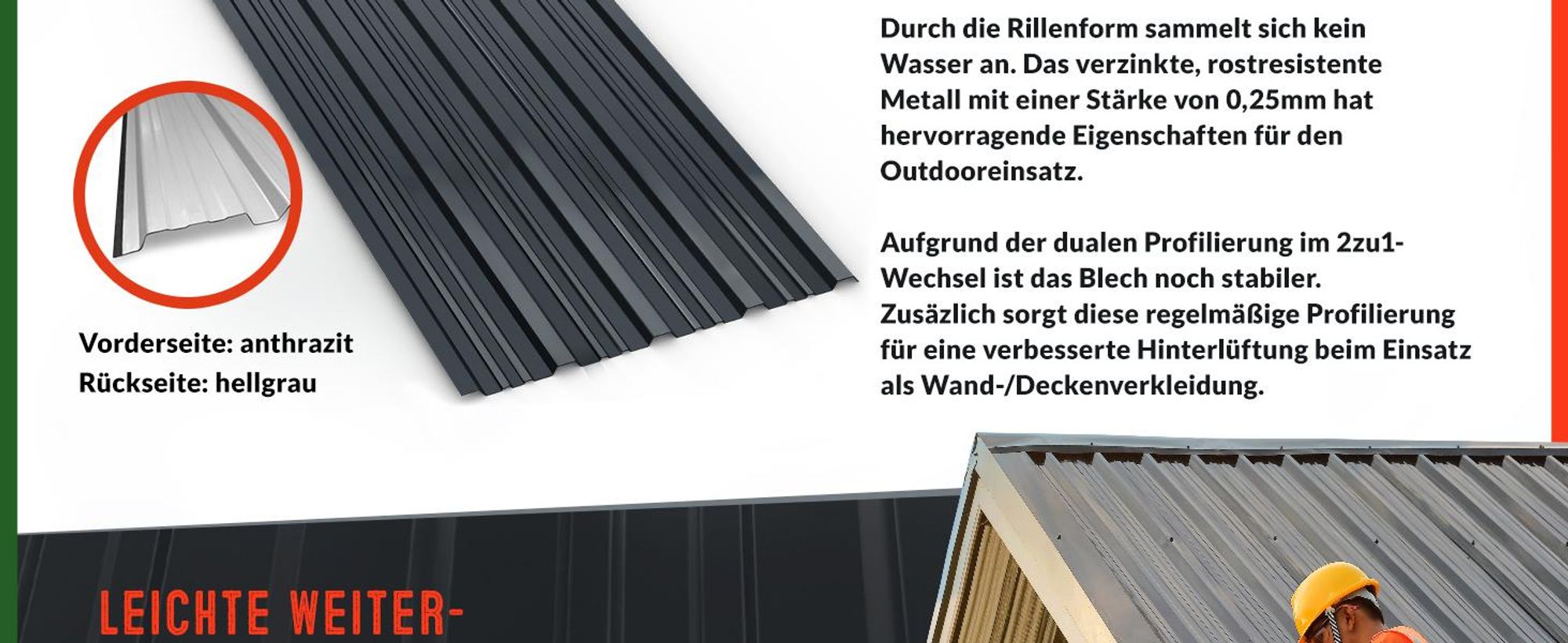 12x Trapezblech verzinkt anthrazit 129x46 cm 0,25 mm