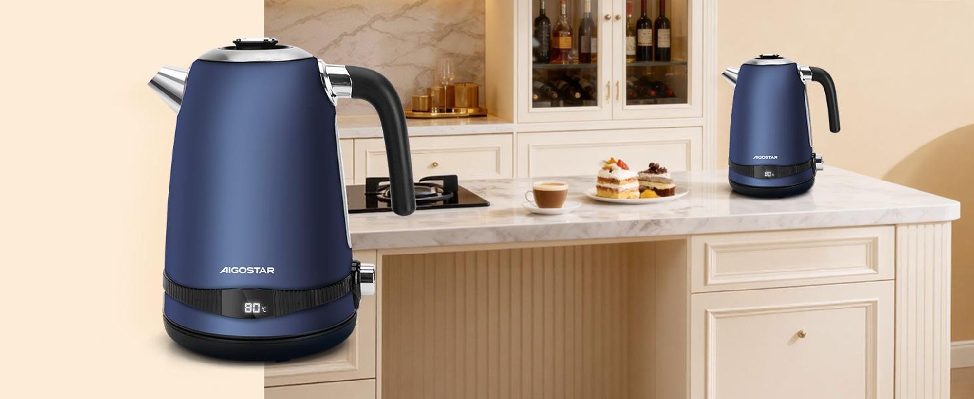 Aigostar Wasserkocher 1,7 L, 2200 W, mit Temperatureinstellung 40-100℃, Warmhaltefunktion  Digitaler Temperaturanzeige, Schwarz