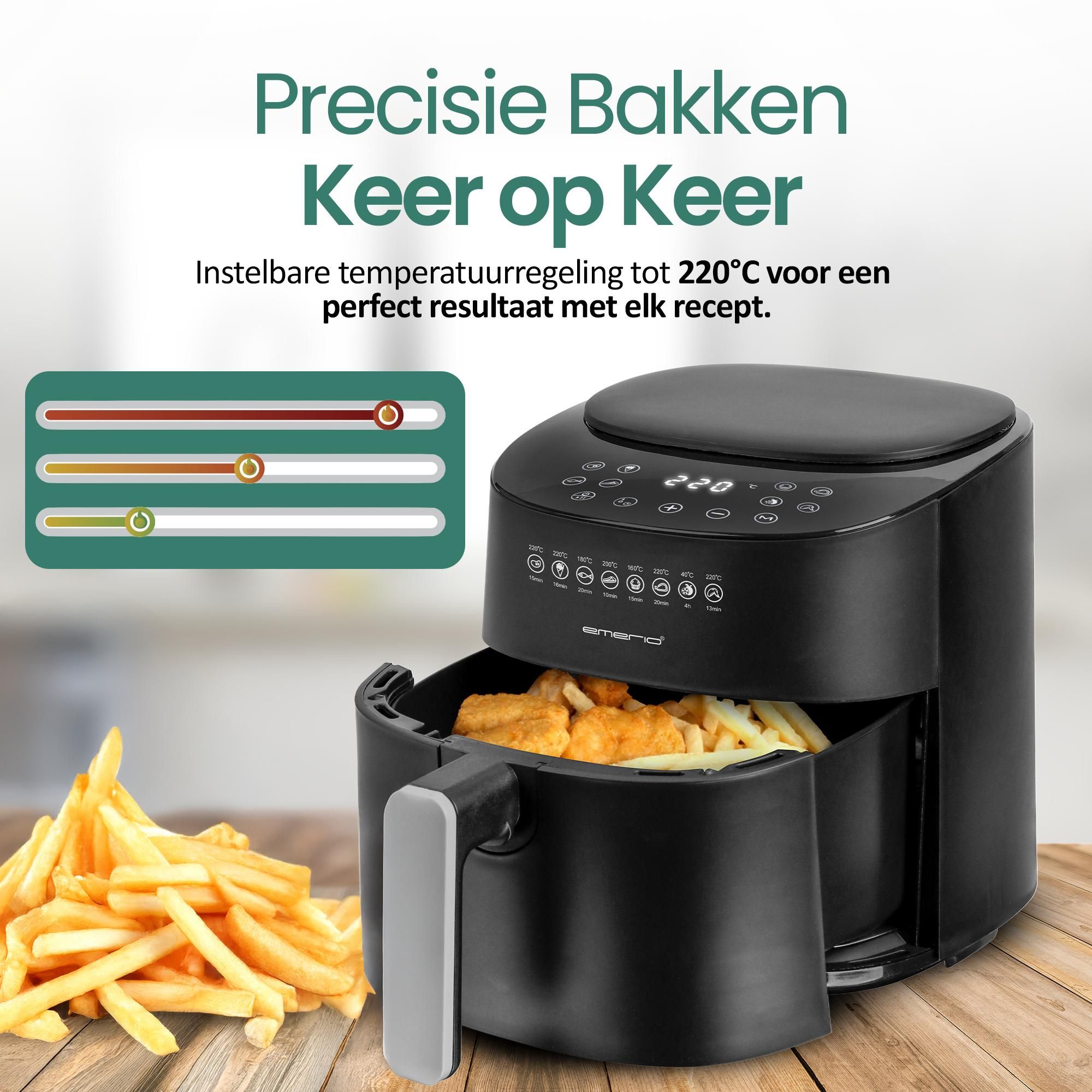 Emerio Airfryer XL 4,5 L – 1300 W – Digitaal – 8 Programma's – Zwart – AF-129369