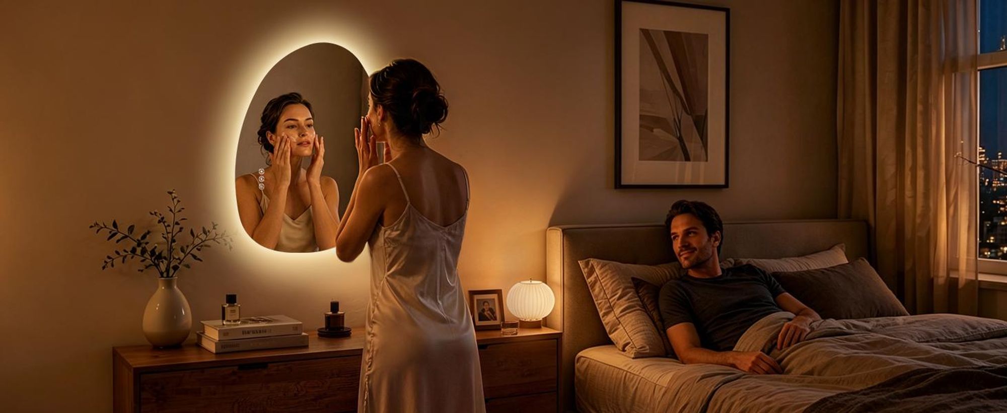 S'AFIELINA specchio da bagno con illuminazione 60×45 cm Specchio da parete con interruttore a LED 3 colori di luce e dimmerabile, funzione antiappannamento e memoria