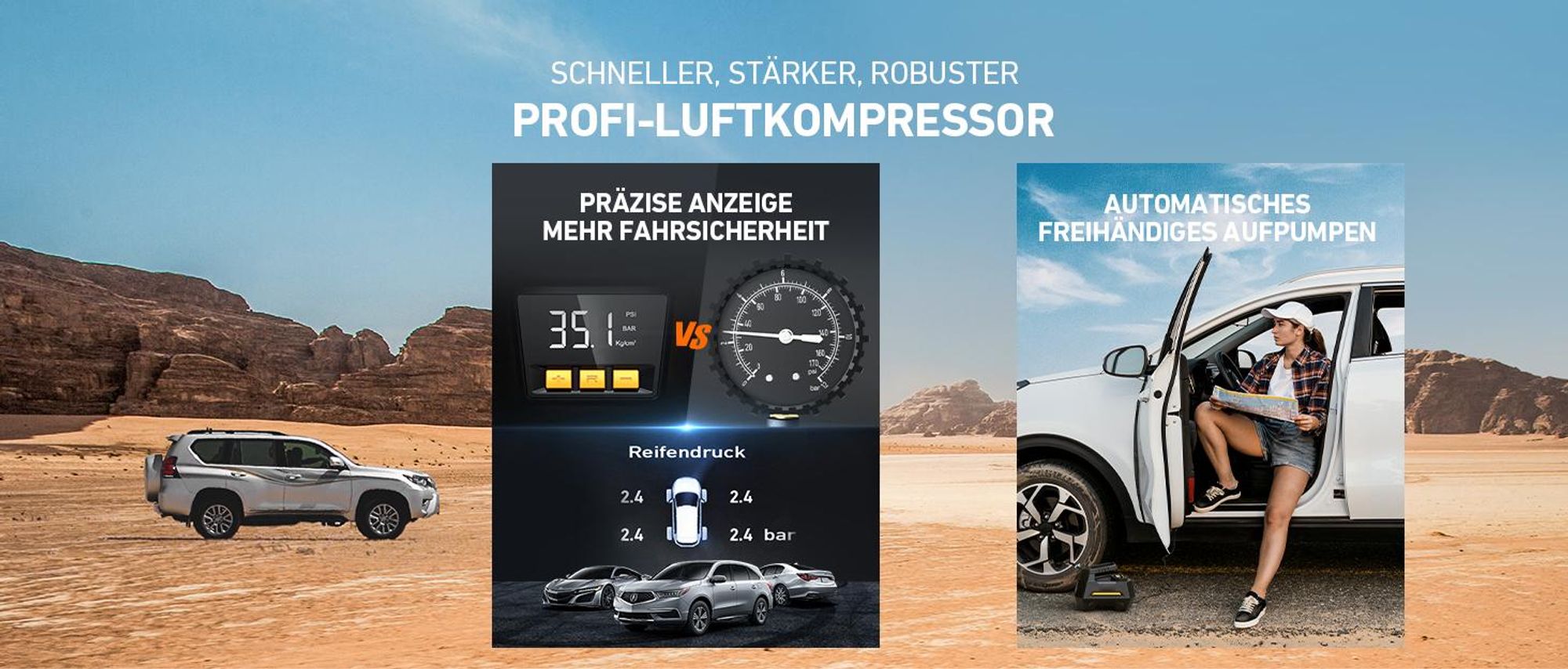 Autoluftpumpe, Elektrischer Luftkompressor, Tragbarer Kofferkompressor, Digitaler Anzeige, 12V Netz für Auto, Fahrrad, Motorrad, Ball, inkl. Zubehör