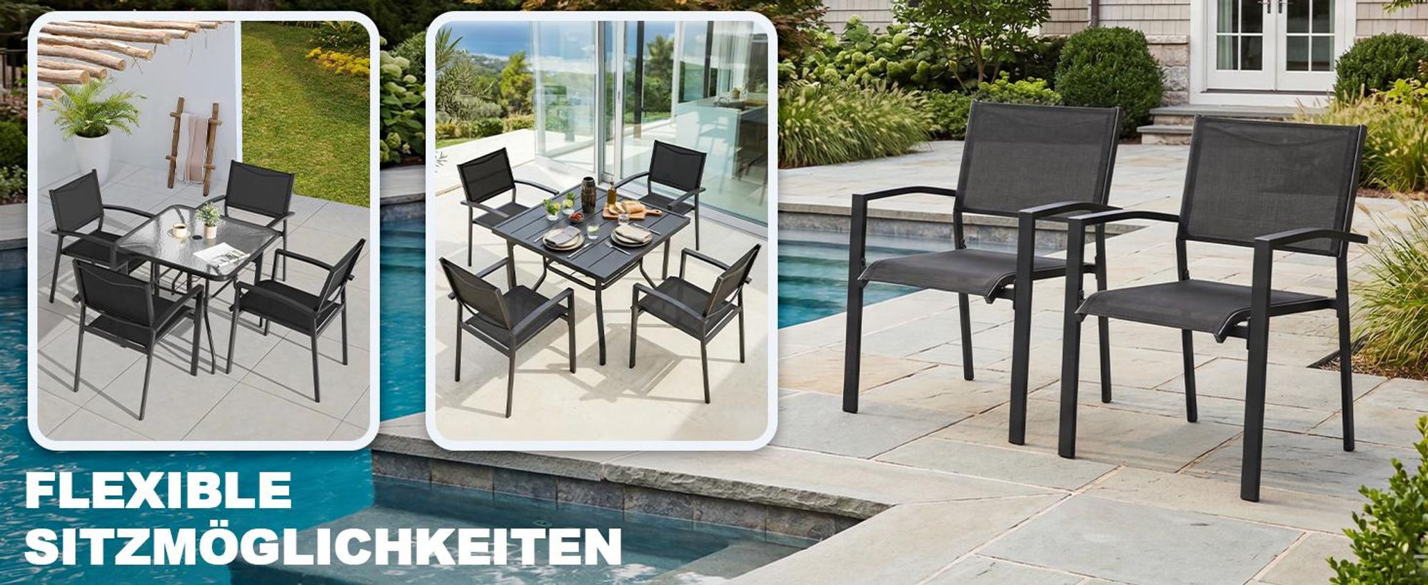 Avestar Gartenstühle 6er Set, stapelbar, Stapelstuhl, aus Textilene-Gewebe und Pulverbeschichtetem Eisenrahmen, Balkonstuhl, Schwarz
